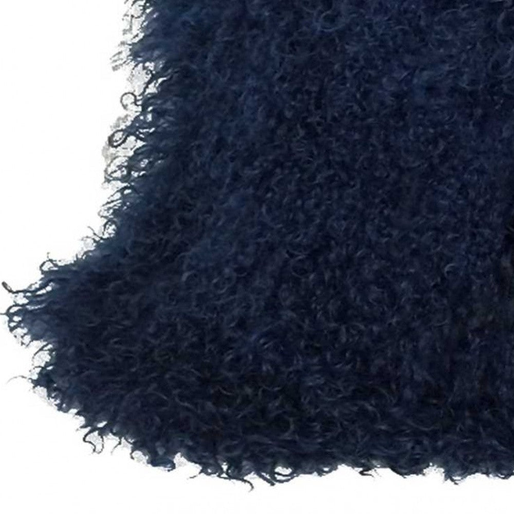 24" Navy Blue Genuine Tibetan Lamb Fur Pillow With Microsuede Backing-Accent Throw Pillows-DECOROLALA