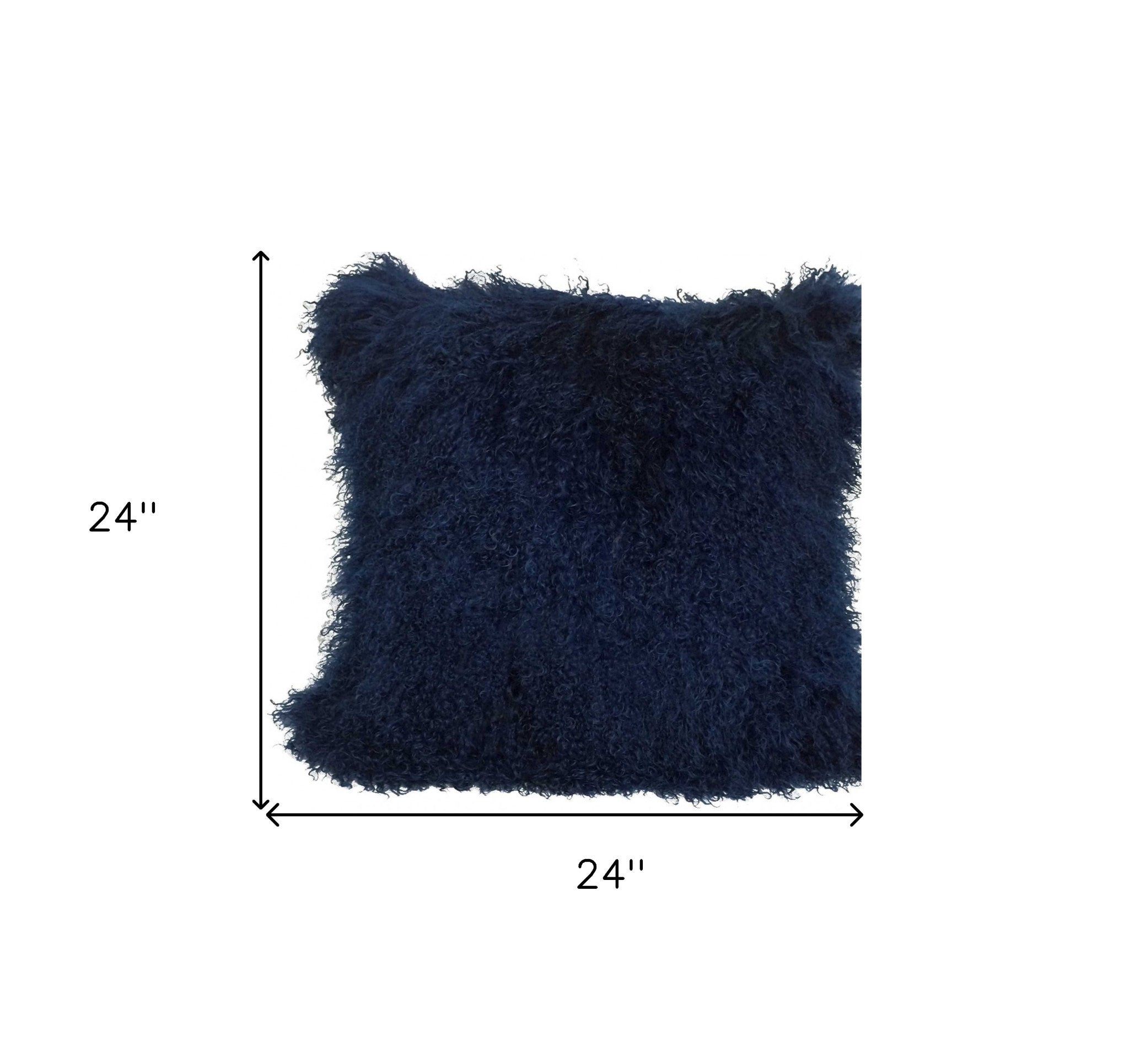 24" Navy Blue Genuine Tibetan Lamb Fur Pillow With Microsuede Backing-Accent Throw Pillows-DECOROLALA