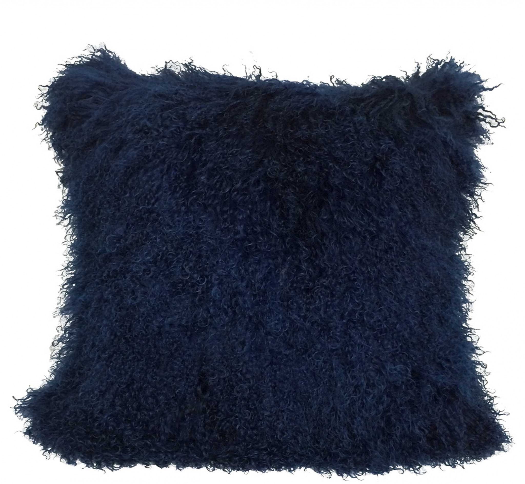 24" Navy Blue Genuine Tibetan Lamb Fur Pillow With Microsuede Backing-Accent Throw Pillows-DECOROLALA