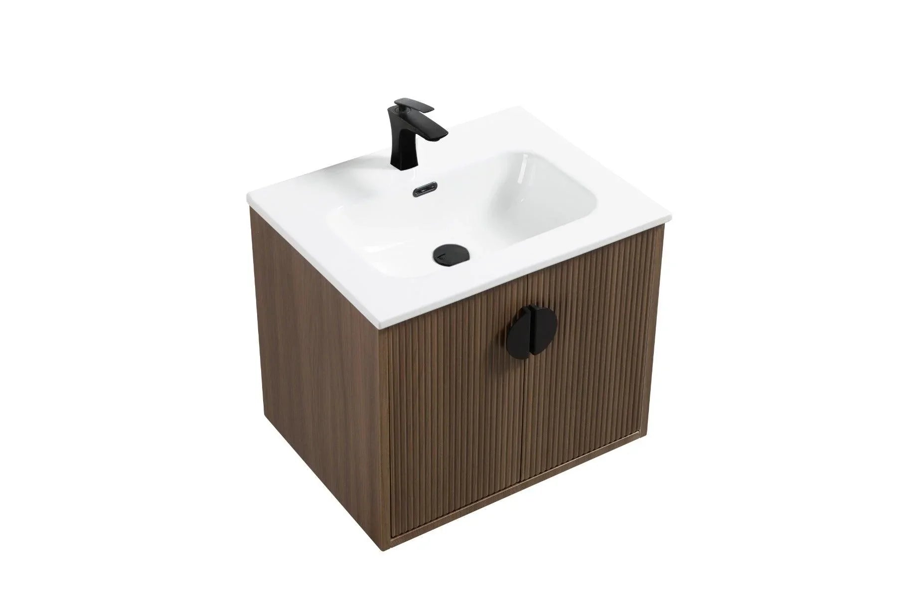 24" Oak Wall Mount Bathroom Vanity with White Ceramic Countertop-Migration_Bathroom Vanities-DECOROLALA