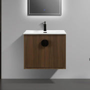 24" Oak Wall Mount Bathroom Vanity with White Ceramic Countertop-Migration_Bathroom Vanities-DECOROLALA