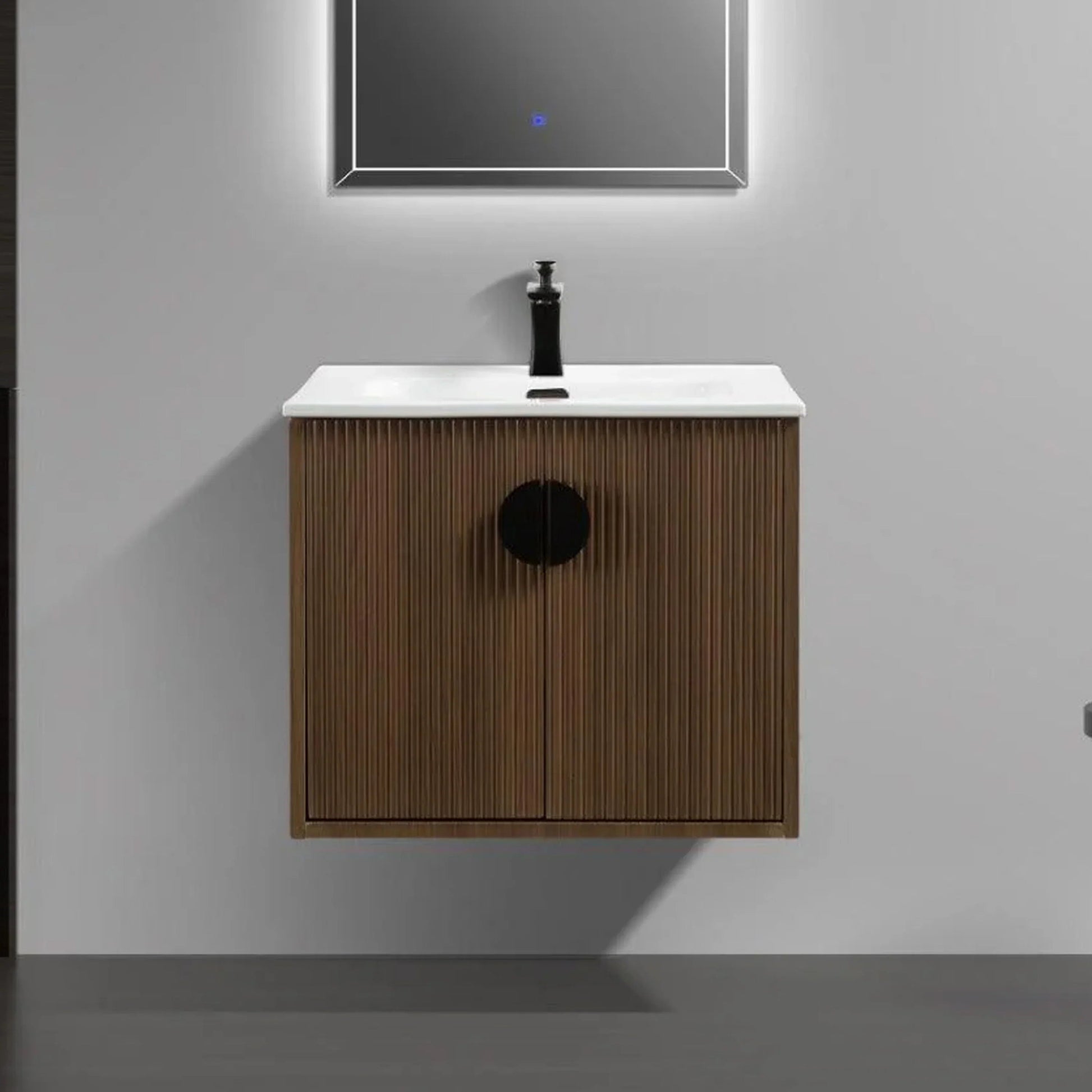 24" Oak Wall Mount Bathroom Vanity with White Ceramic Countertop-Migration_Bathroom Vanities-DECOROLALA