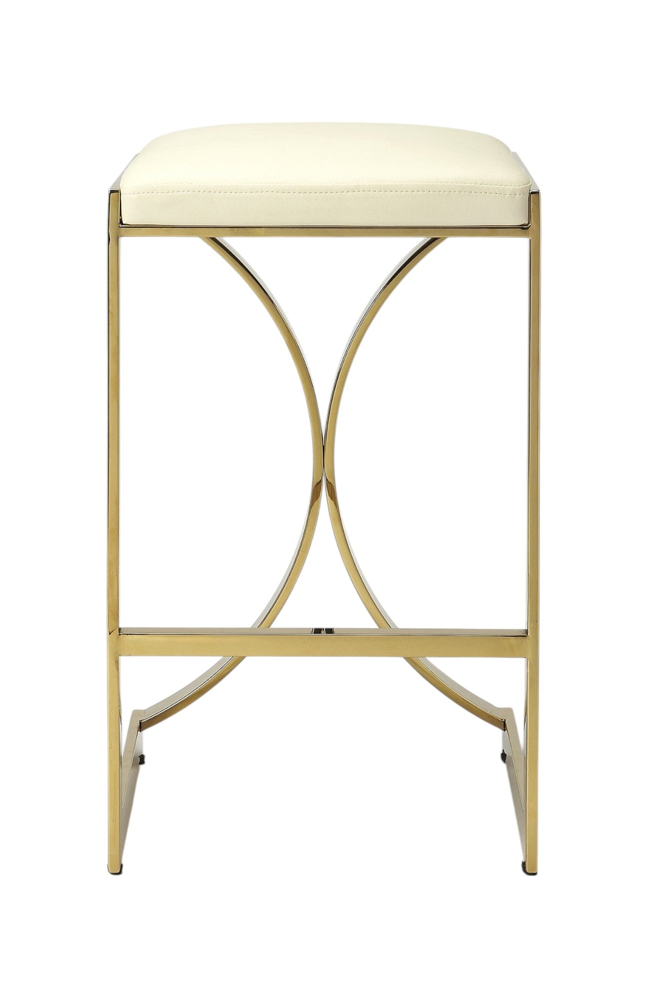 24" Off White and Gold Faux Leather and Iron Backless Counter Height Bar Chair-Bar Chairs-DECOROLALA