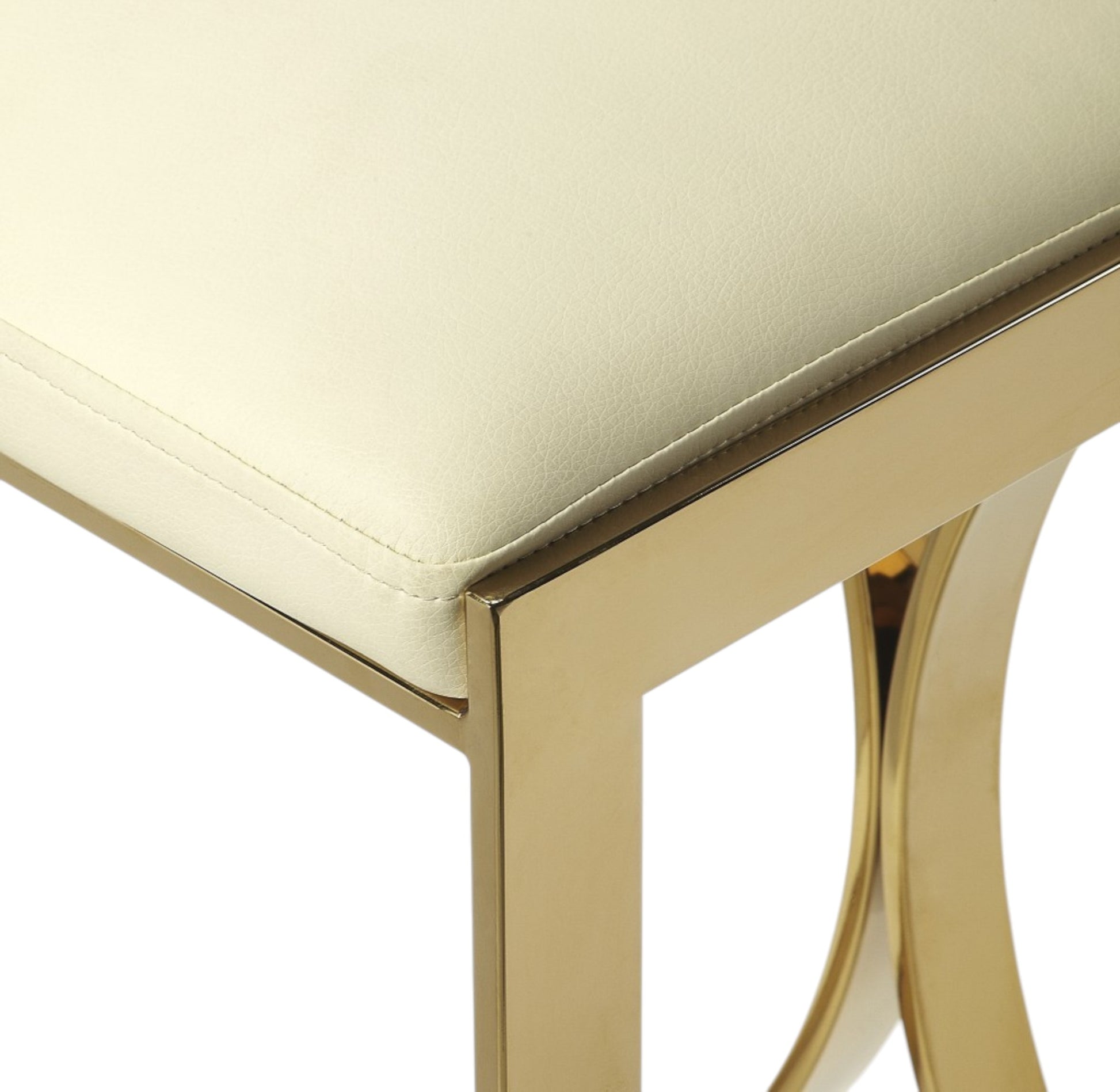 24" Off White and Gold Faux Leather and Iron Backless Counter Height Bar Chair-Bar Chairs-DECOROLALA