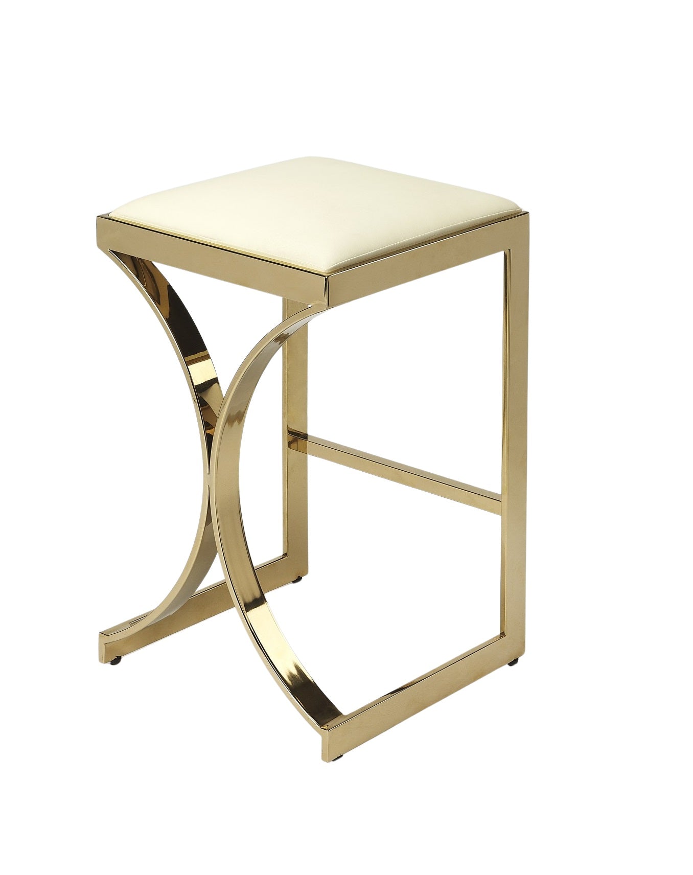 24" Off White and Gold Faux Leather and Iron Backless Counter Height Bar Chair-Bar Chairs-DECOROLALA