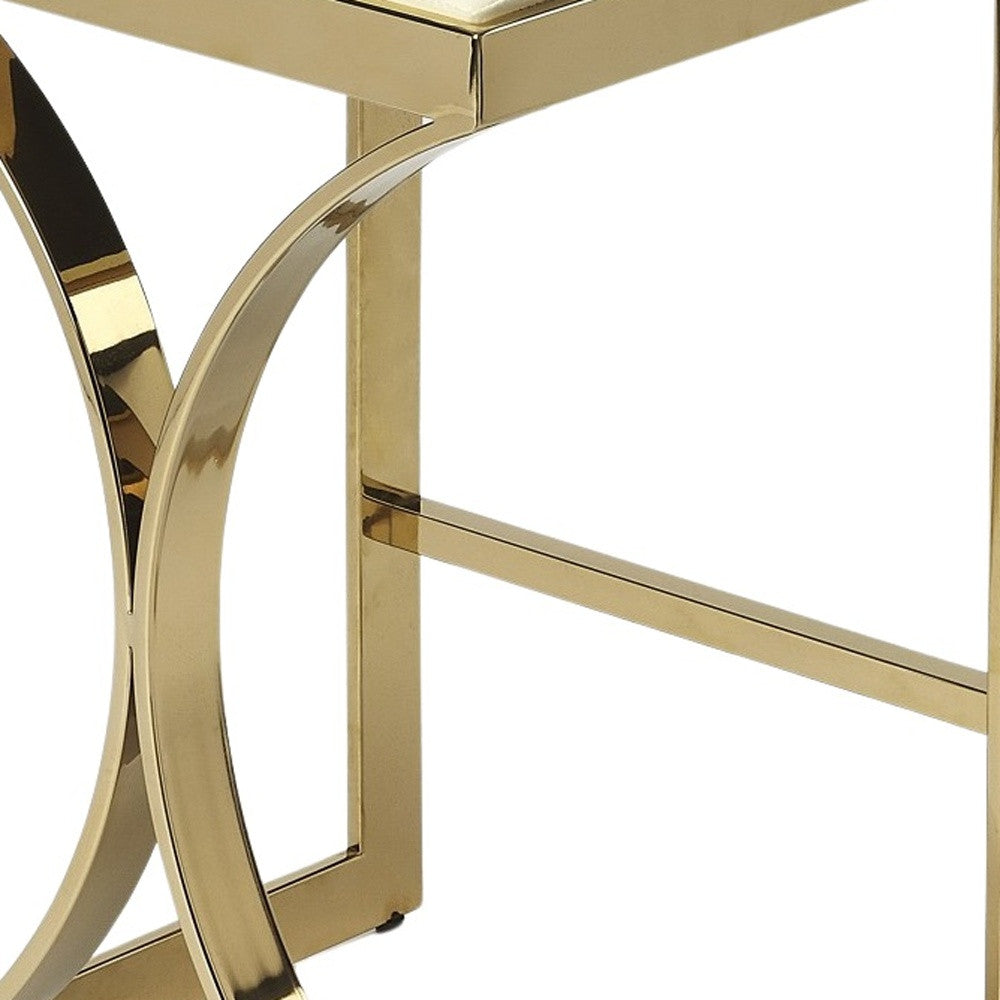 24" Off White and Gold Faux Leather and Iron Backless Counter Height Bar Chair-Bar Chairs-DECOROLALA