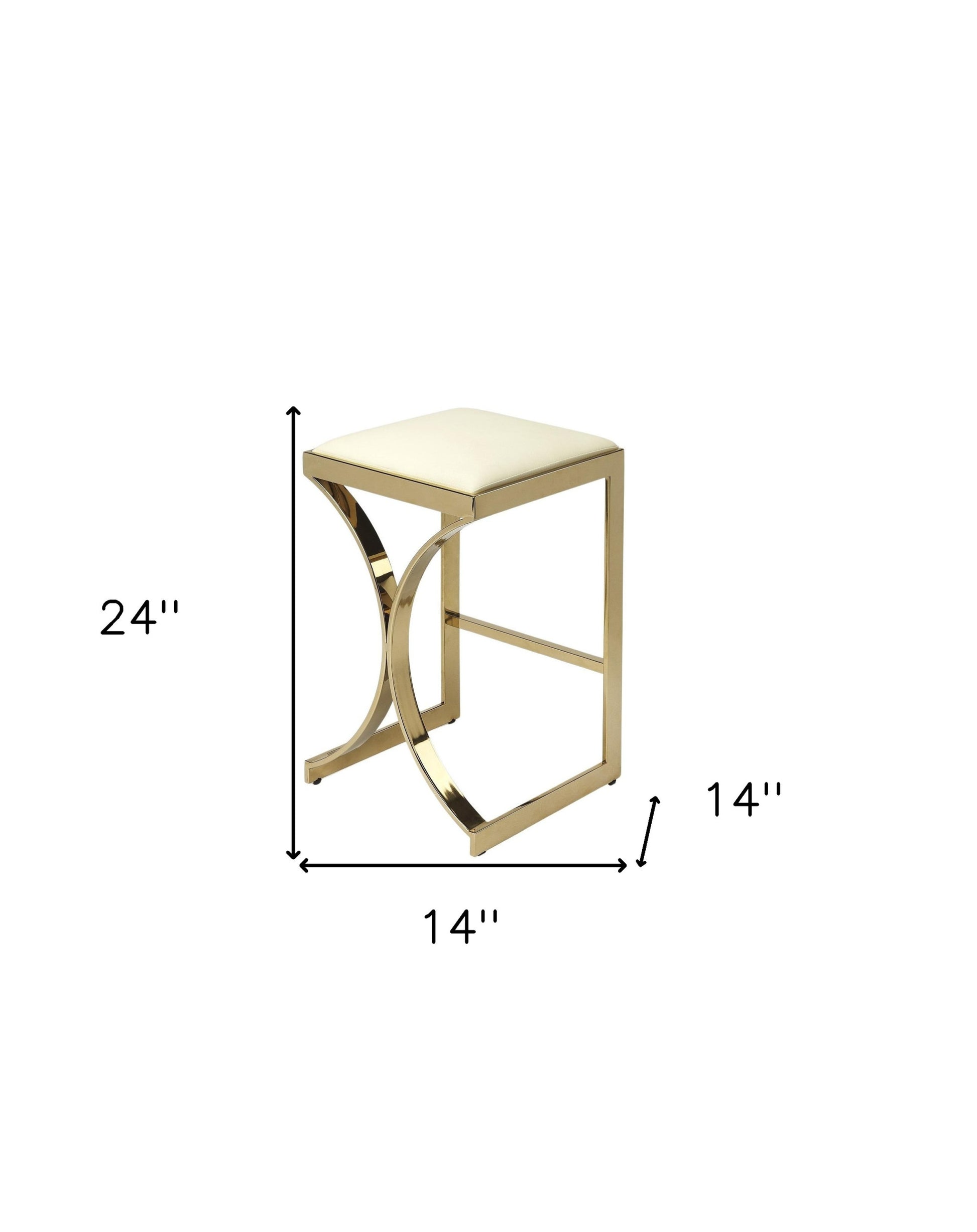 24" Off White and Gold Faux Leather and Iron Backless Counter Height Bar Chair-Bar Chairs-DECOROLALA