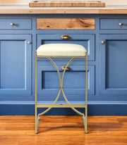 24" Off White and Gold Faux Leather and Iron Backless Counter Height Bar Chair-Bar Chairs-DECOROLALA