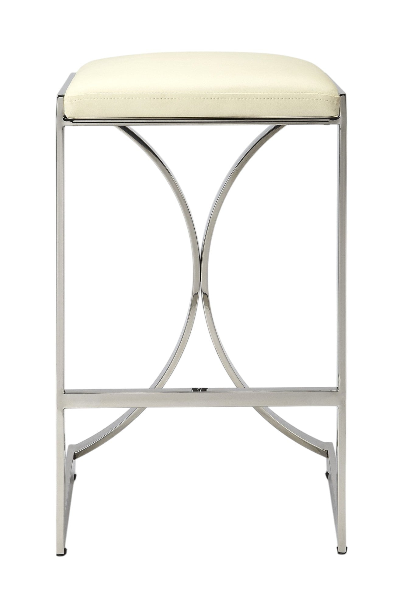24" Off White and Silver Faux Leather and Iron Backless Counter Height Bar Chair-Bar Chairs-DECOROLALA