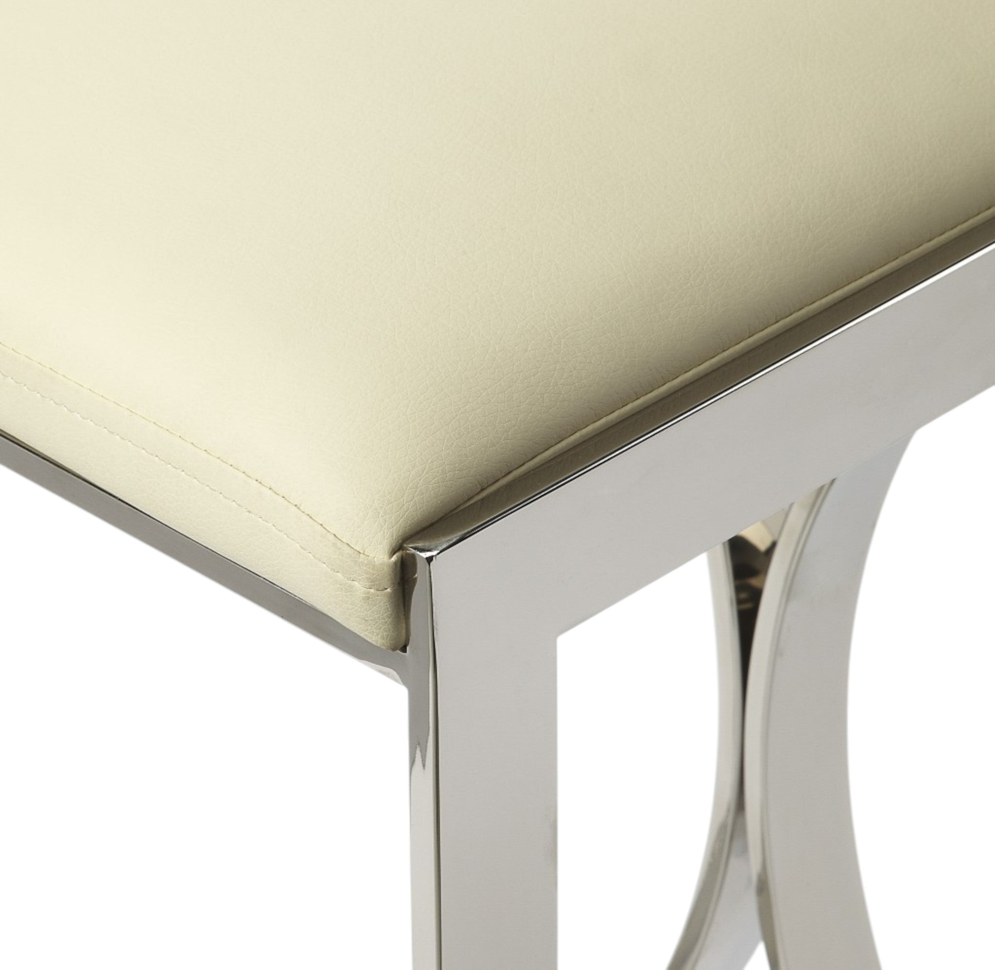 24" Off White and Silver Faux Leather and Iron Backless Counter Height Bar Chair-Bar Chairs-DECOROLALA