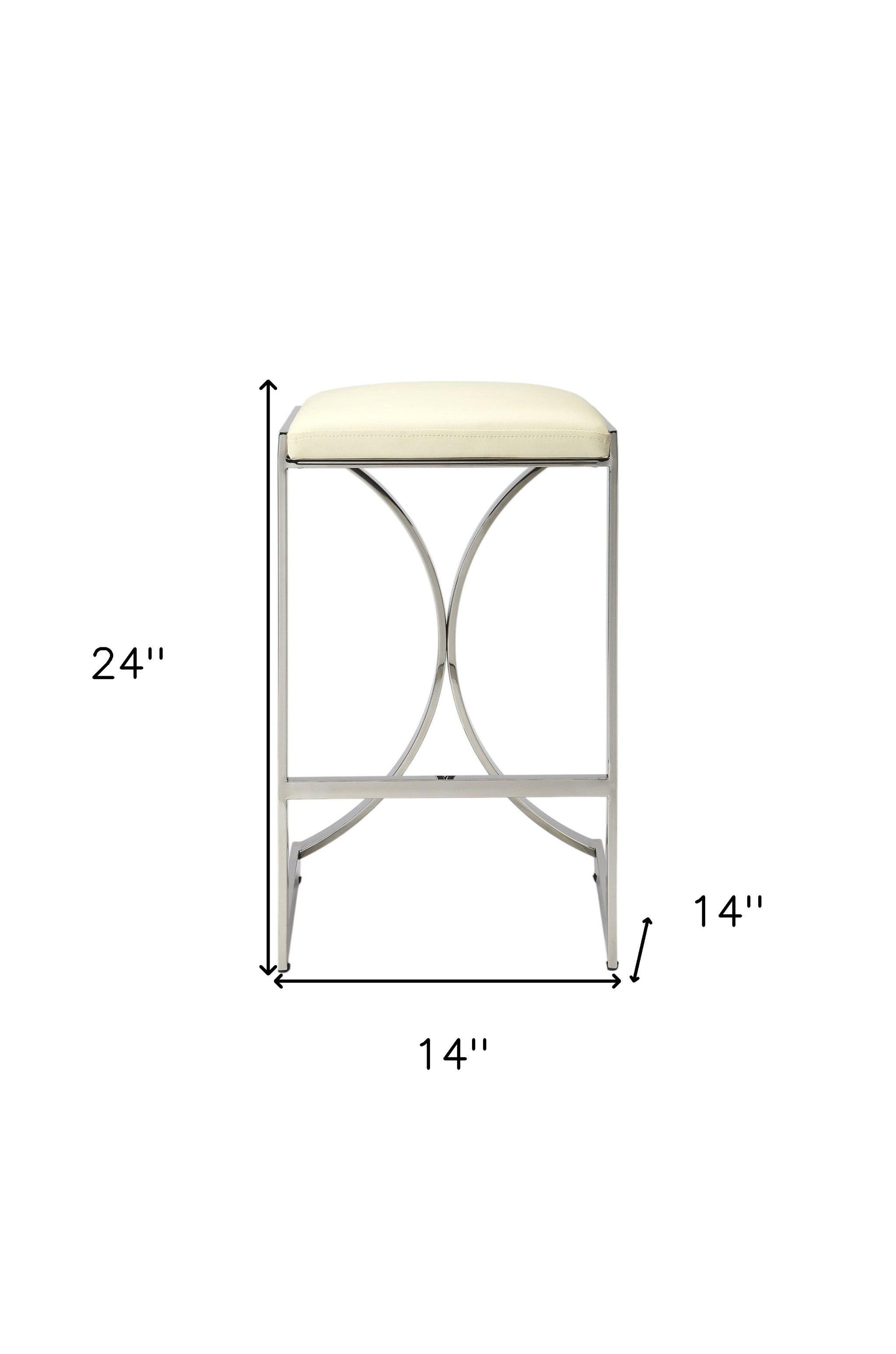 24" Off White and Silver Faux Leather and Iron Backless Counter Height Bar Chair-Bar Chairs-DECOROLALA