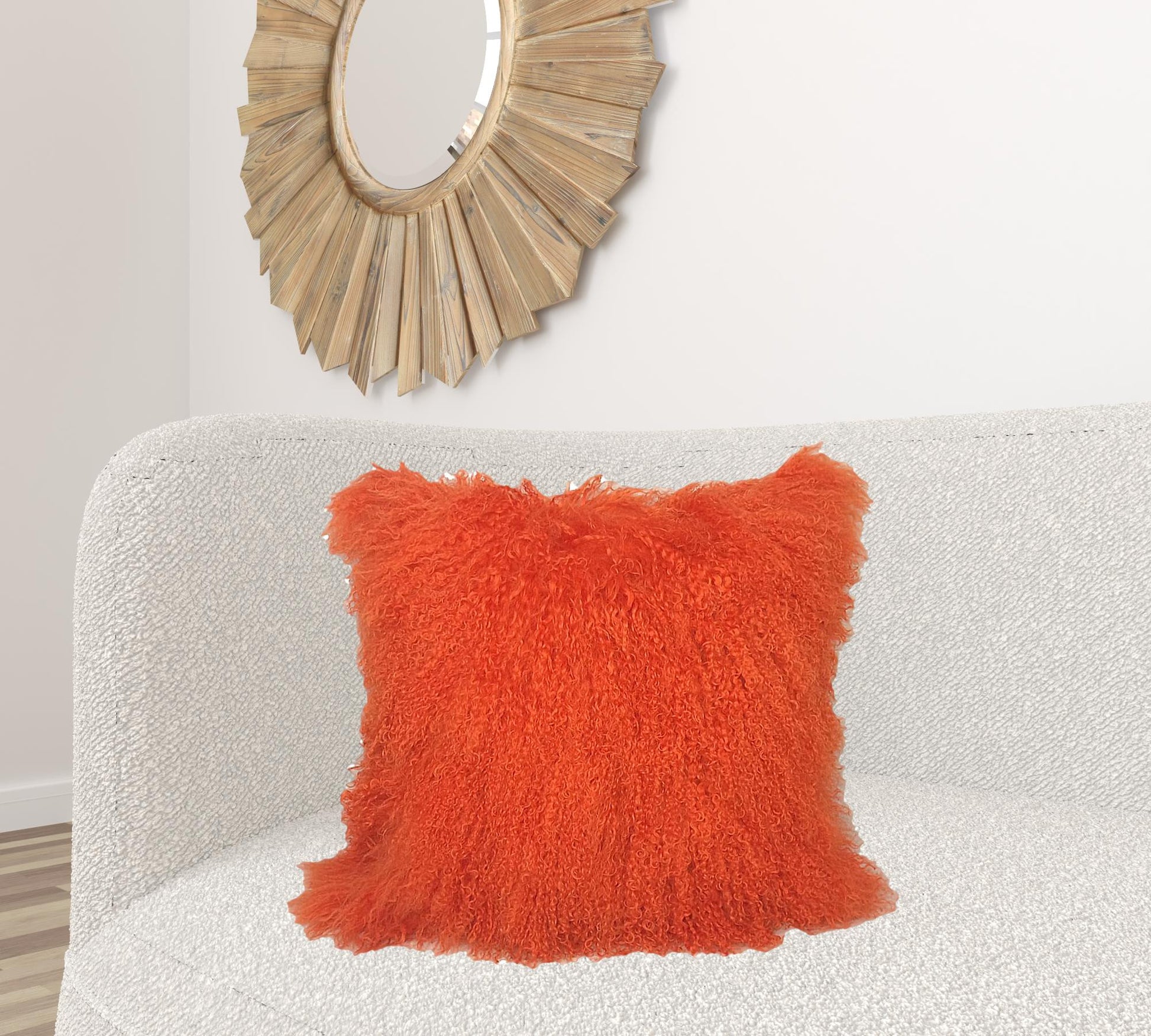 24" Orange Genuine Tibetan Lamb Fur Pillow With Microsuede Backing-Accent Throw Pillows-DECOROLALA