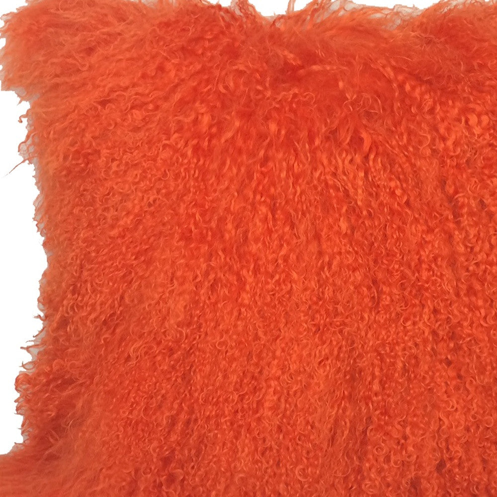 24" Orange Genuine Tibetan Lamb Fur Pillow With Microsuede Backing-Accent Throw Pillows-DECOROLALA