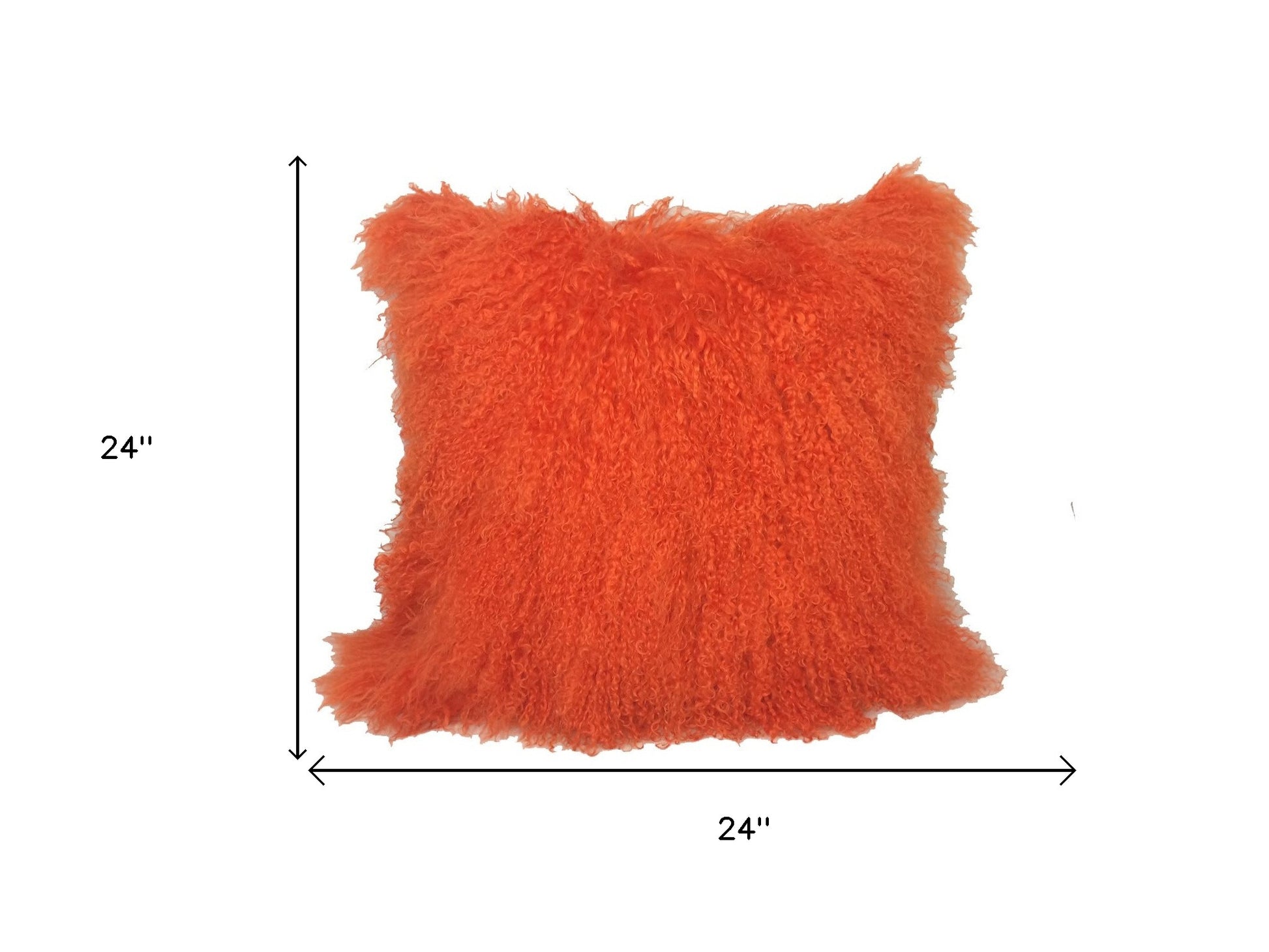 24" Orange Genuine Tibetan Lamb Fur Pillow With Microsuede Backing-Accent Throw Pillows-DECOROLALA