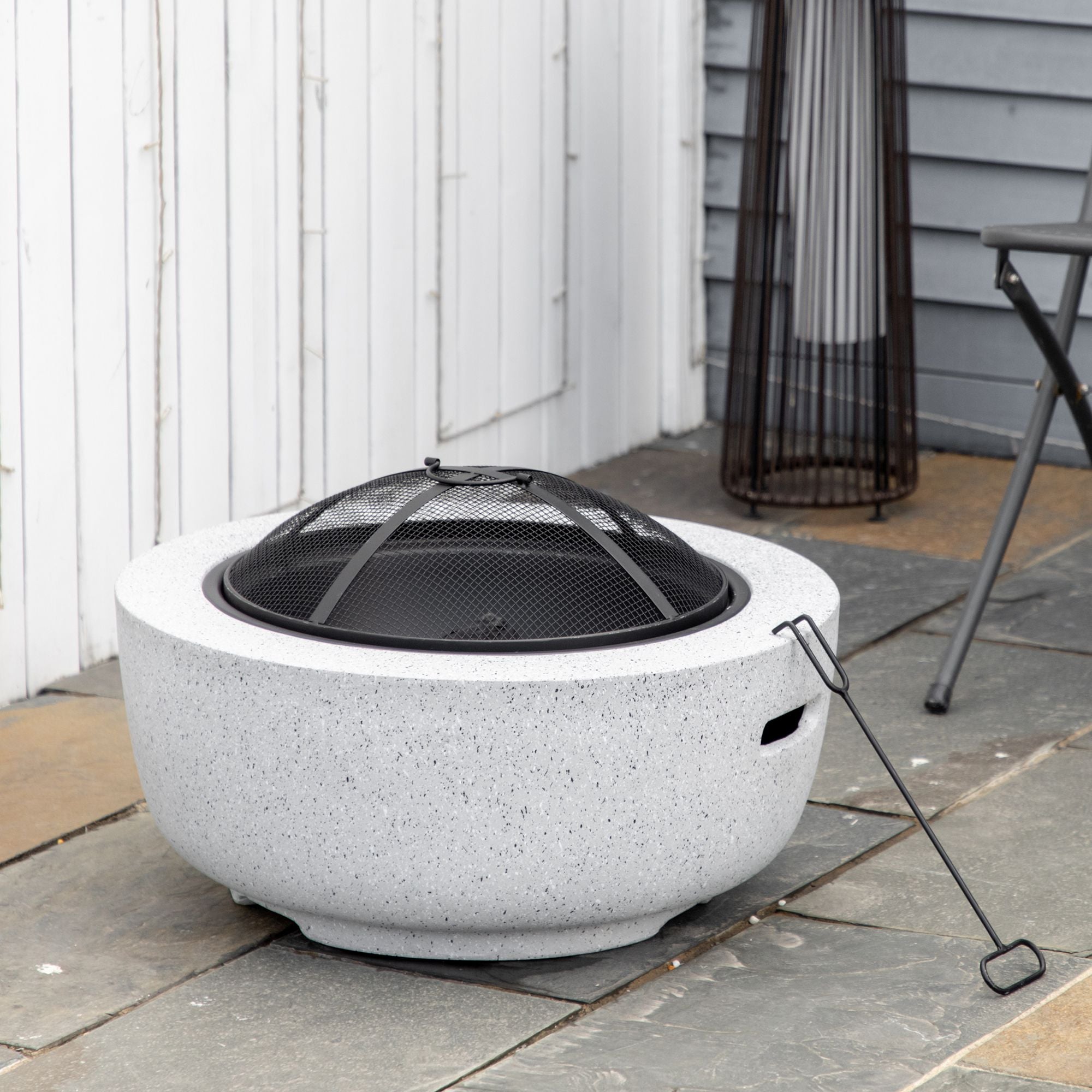 24" Outdoor Wood-Burning Fire Pit - Gray Stone Effect-Patio & Garden > Fire Pits-DECOROLALA
