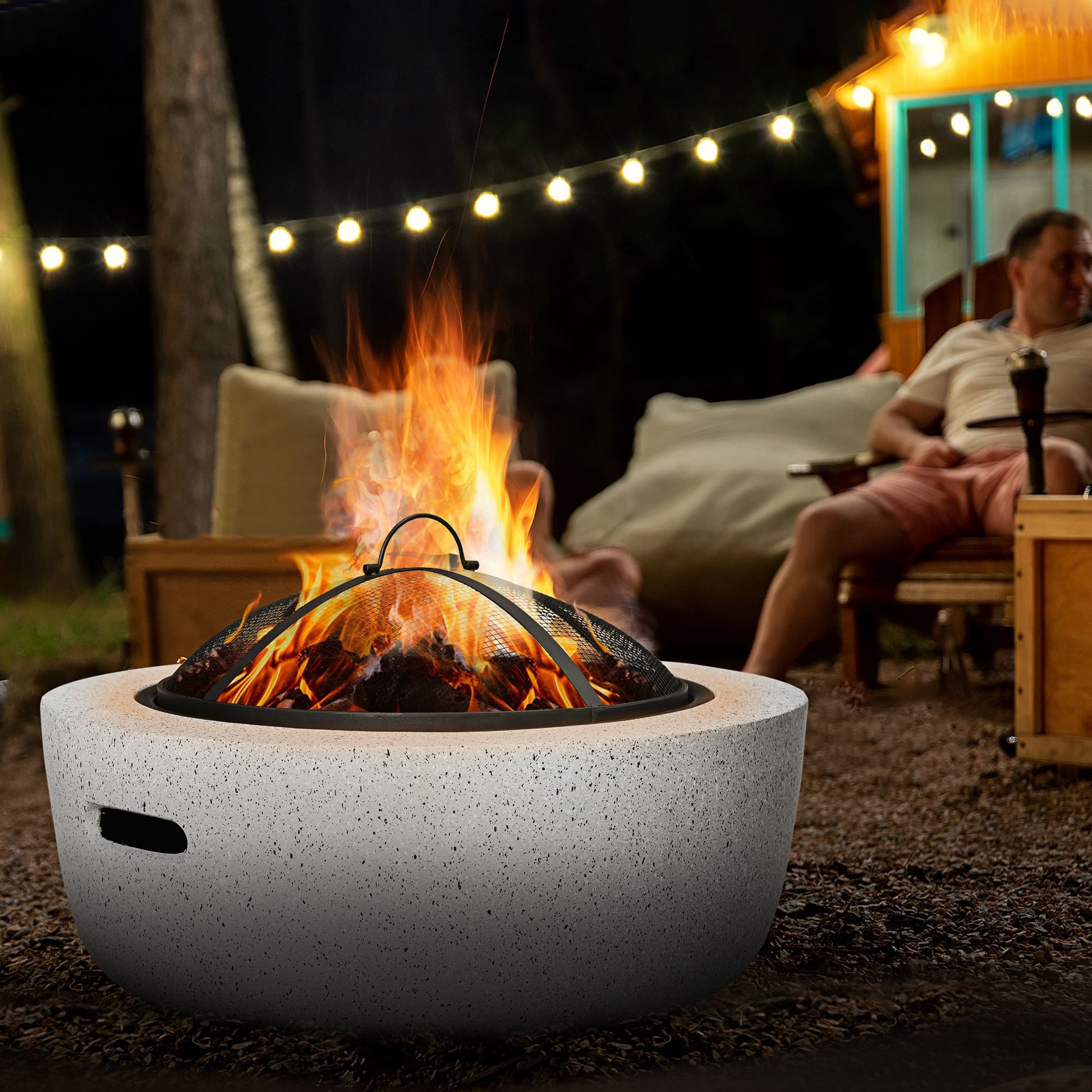 24" Outdoor Wood-Burning Fire Pit - Gray Stone Effect-Patio & Garden > Fire Pits-DECOROLALA