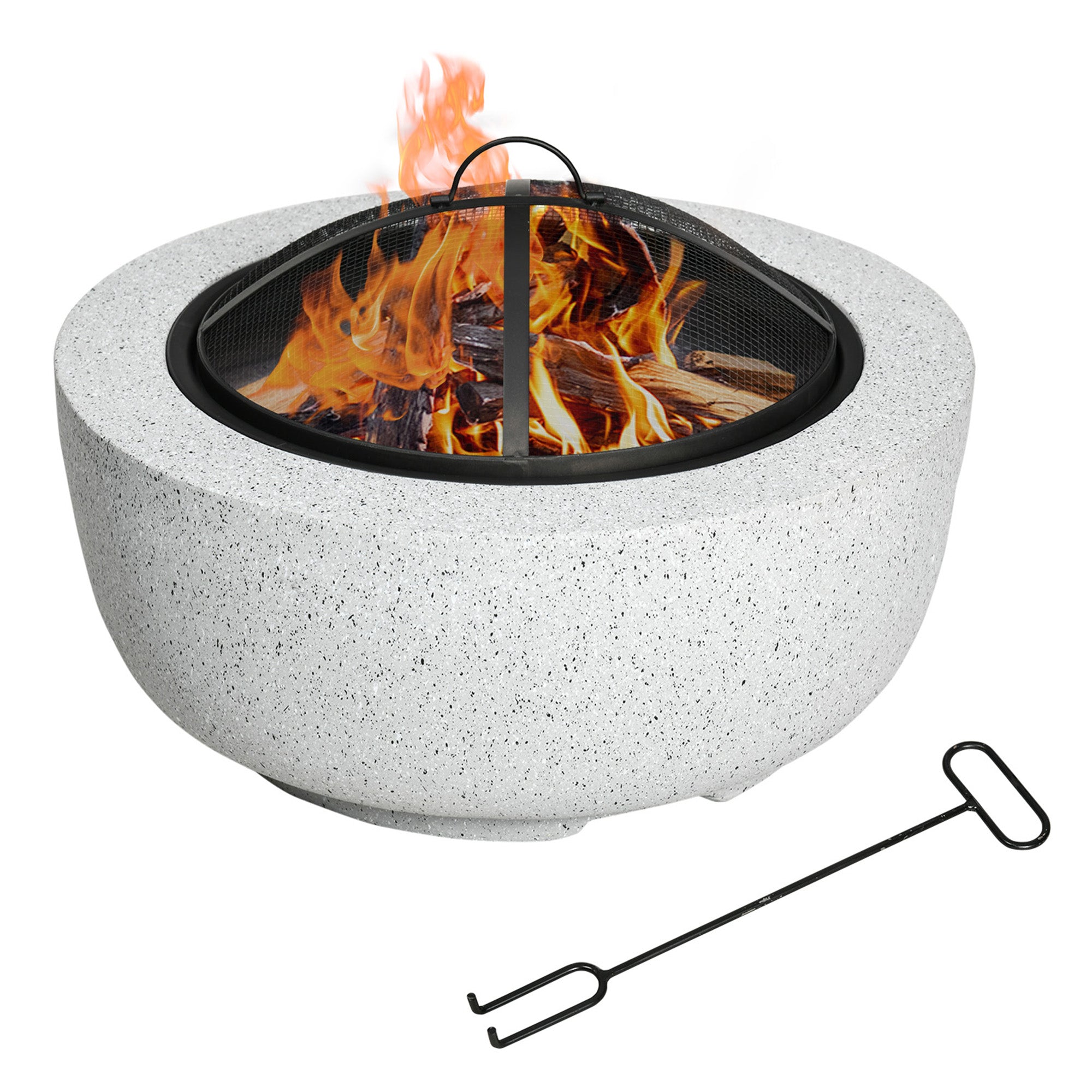 24" Outdoor Wood-Burning Fire Pit - Gray Stone Effect-Patio & Garden > Fire Pits-DECOROLALA