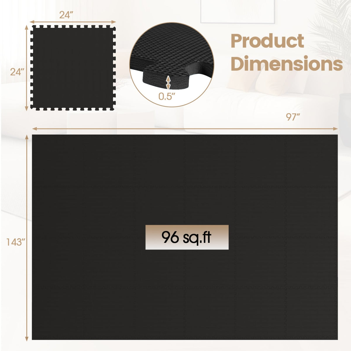 24 Pack Non-Slip Protective Interlocking EVA Foam Floor Tiles-Black-Foam Floor Tiles-DECOROLALA