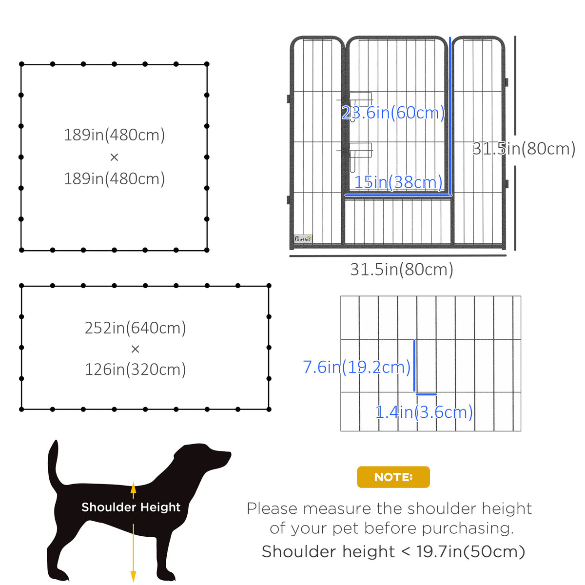 24-Panel Heavy Duty Dog Playpen - 31.5" Height Steel Grey-Dogs-DECOROLALA