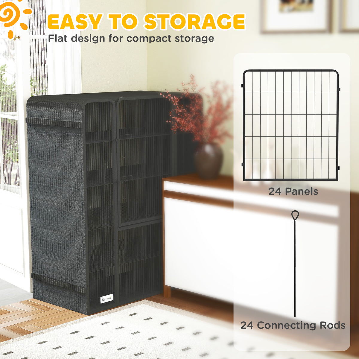 24-Panel Heavy Duty Dog Playpen - 39" Height Steel Pet Enclosure, Grey-Dogs-DECOROLALA