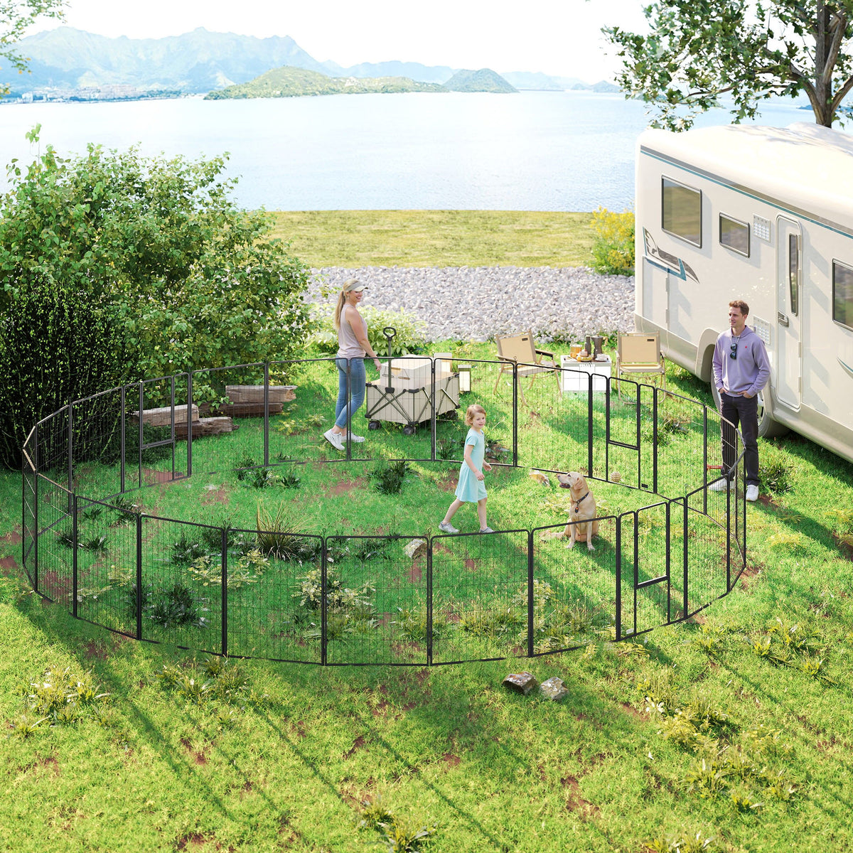 24-Panel Heavy Duty Dog Playpen - 39" Height Steel Pet Enclosure, Grey-Dogs-DECOROLALA
