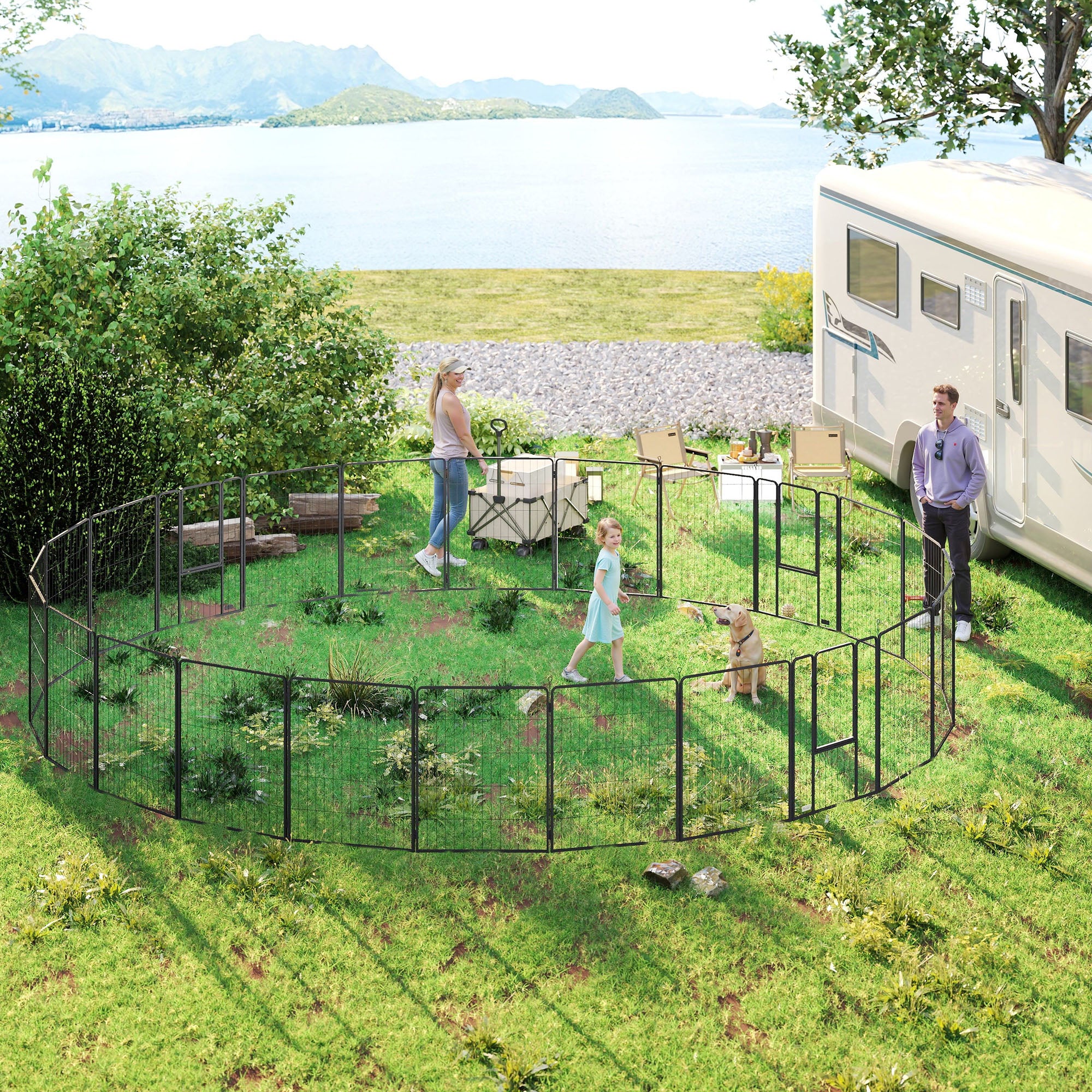 24-Panel Heavy Duty Dog Playpen - 39" Height Steel Pet Enclosure, Grey-Dogs-DECOROLALA