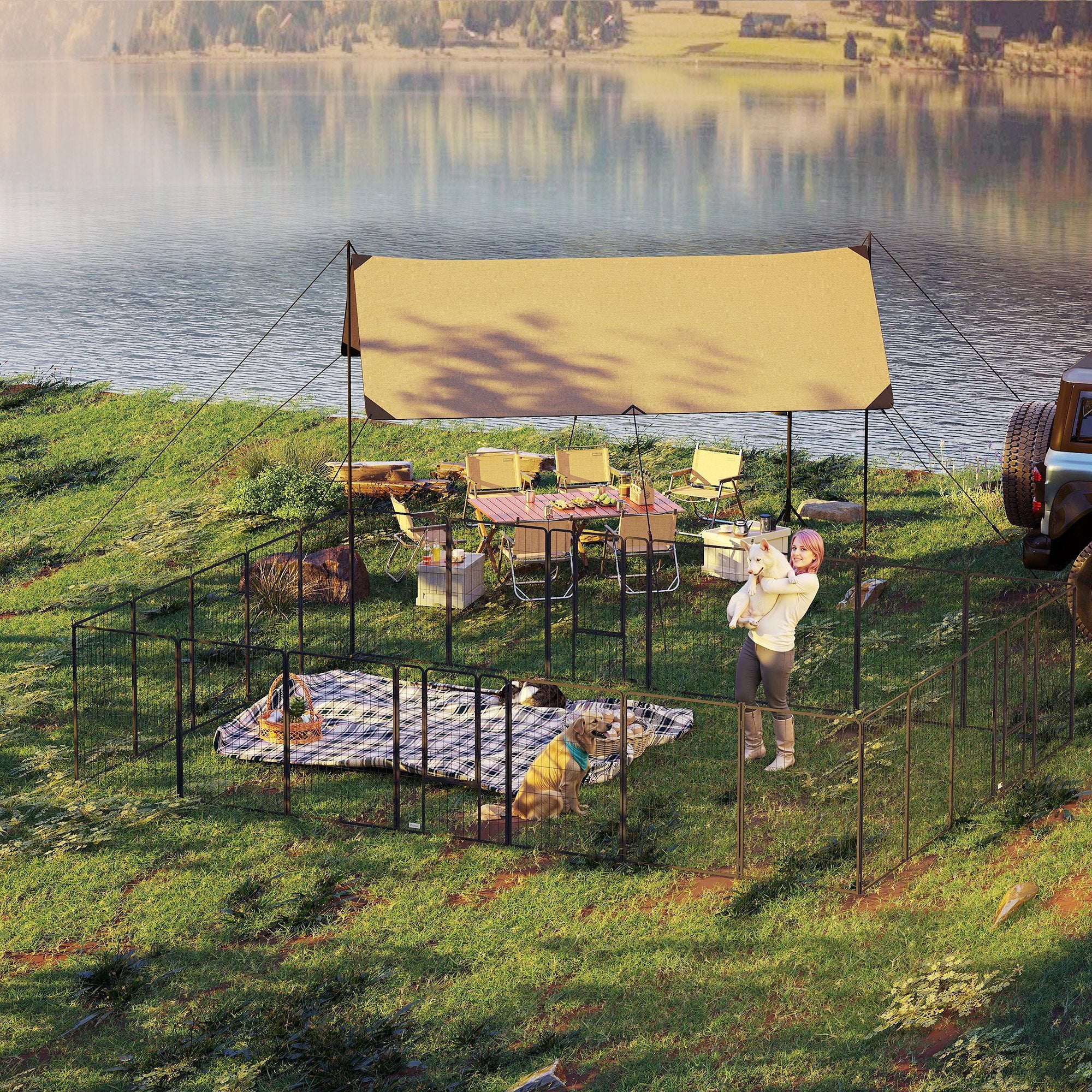 24-Panel Heavy Duty Dog Playpen - 44.5" Height Steel Enclosure, Black-Dogs-DECOROLALA