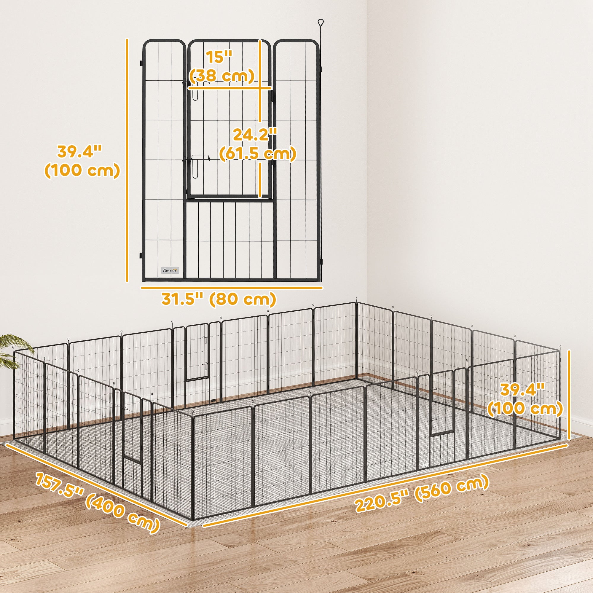 24 Panels 44.5" Height Heavy Duty Dog Playpen for Small Medium Large Dogs, Black-Dogs-DECOROLALA