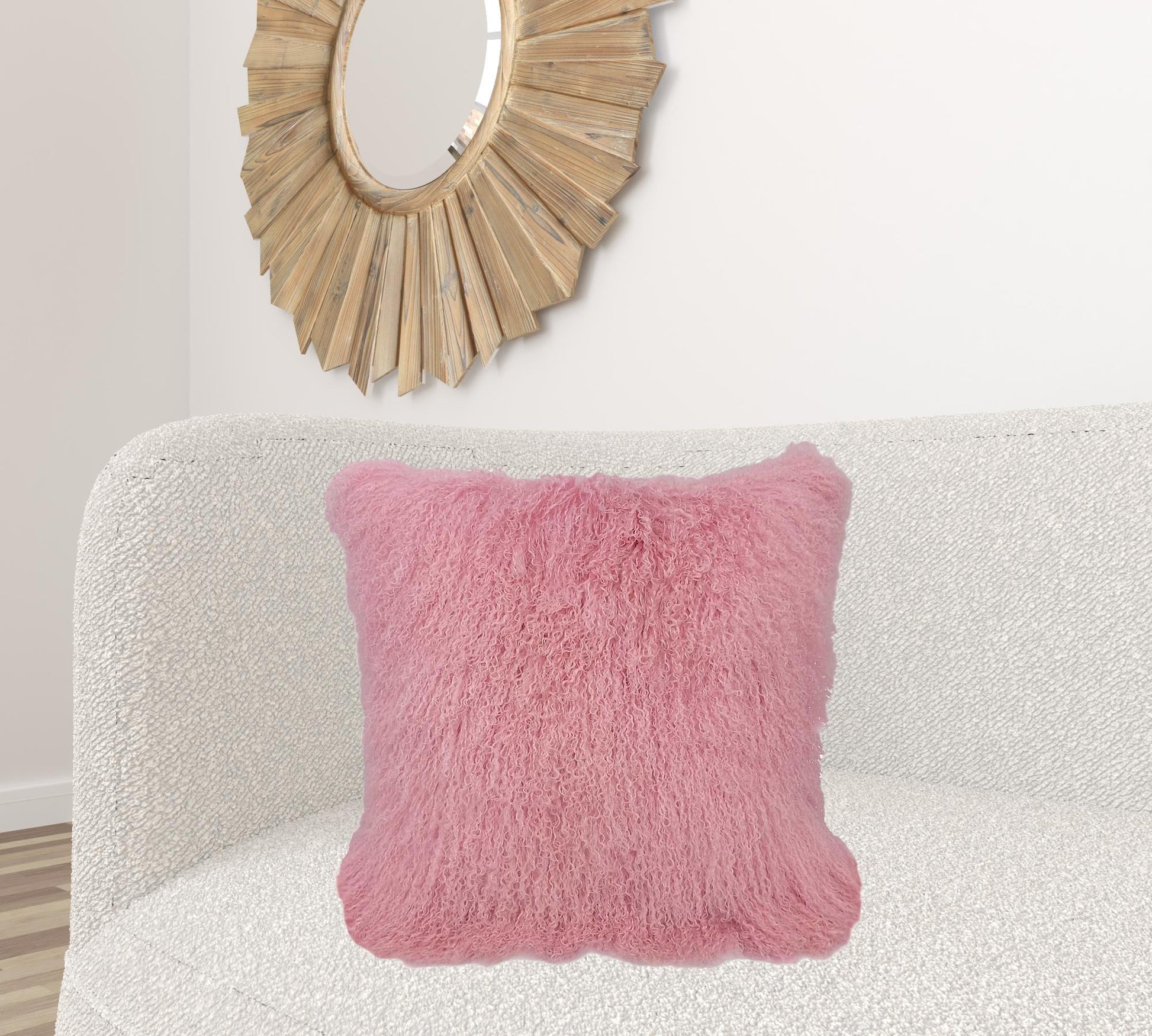 24" Pink Genuine Tibetan Lamb Fur Pillow With Microsuede Backing-Accent Throw Pillows-DECOROLALA