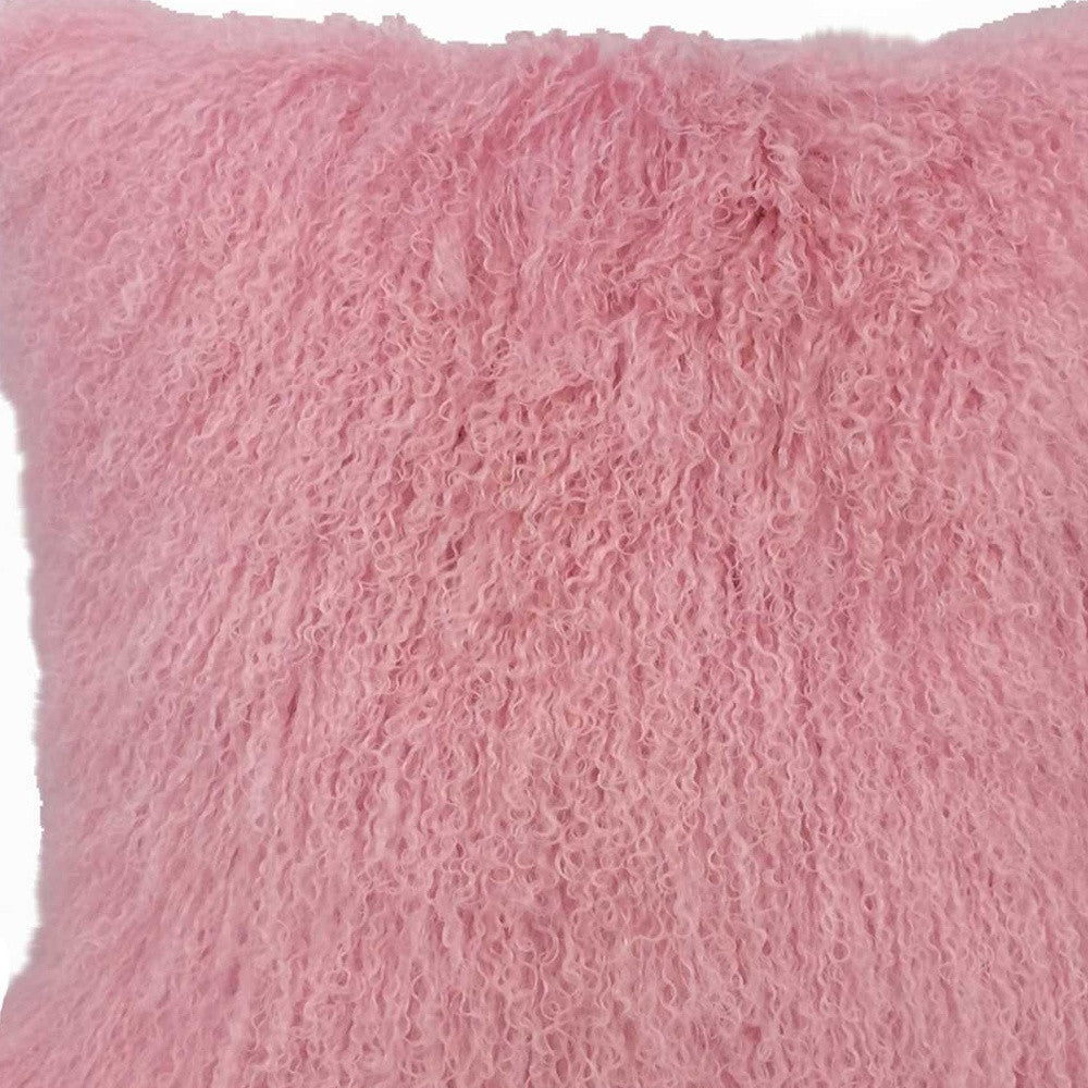 24" Pink Genuine Tibetan Lamb Fur Pillow With Microsuede Backing-Accent Throw Pillows-DECOROLALA