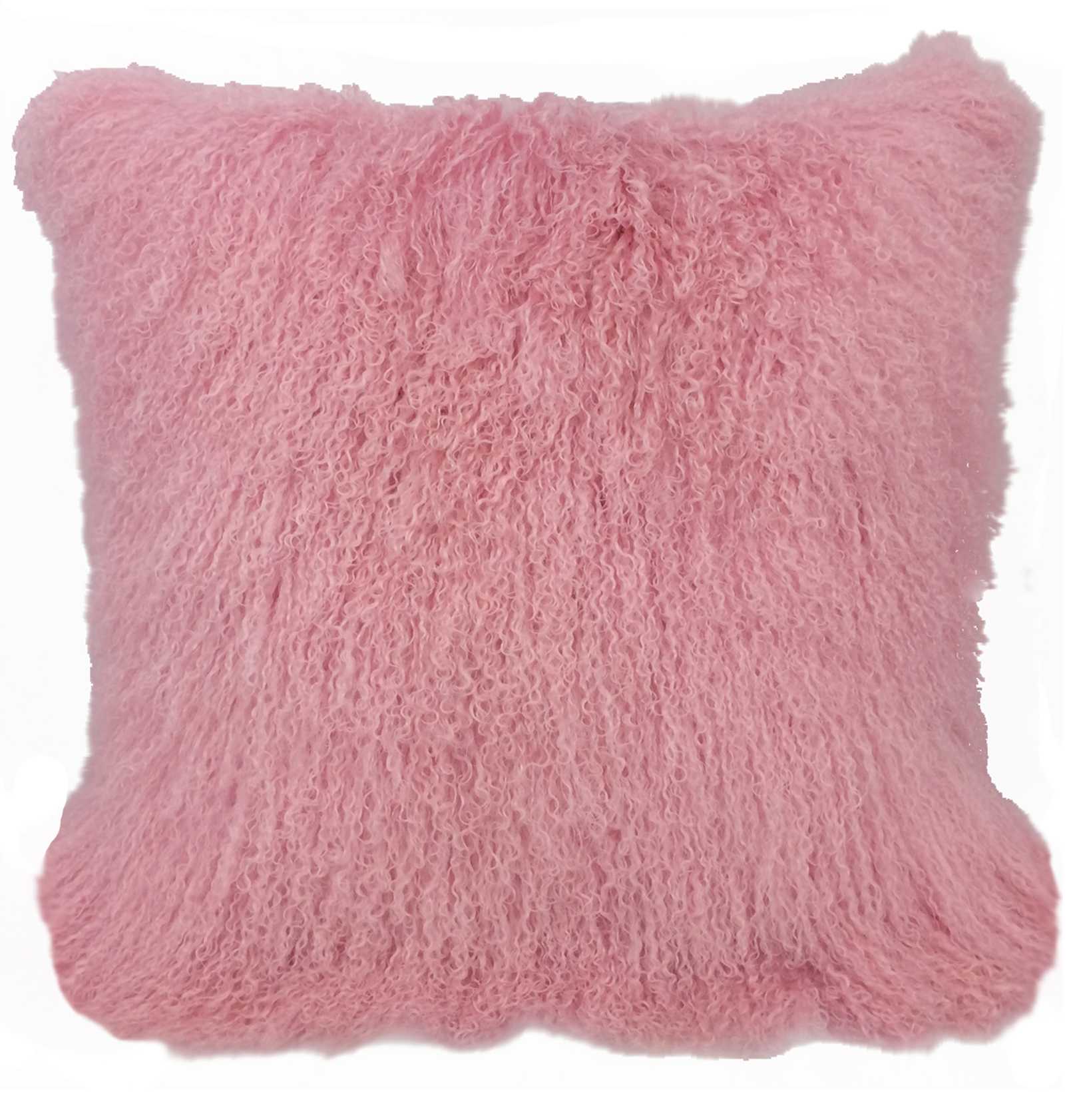 24" Pink Genuine Tibetan Lamb Fur Pillow With Microsuede Backing-Accent Throw Pillows-DECOROLALA