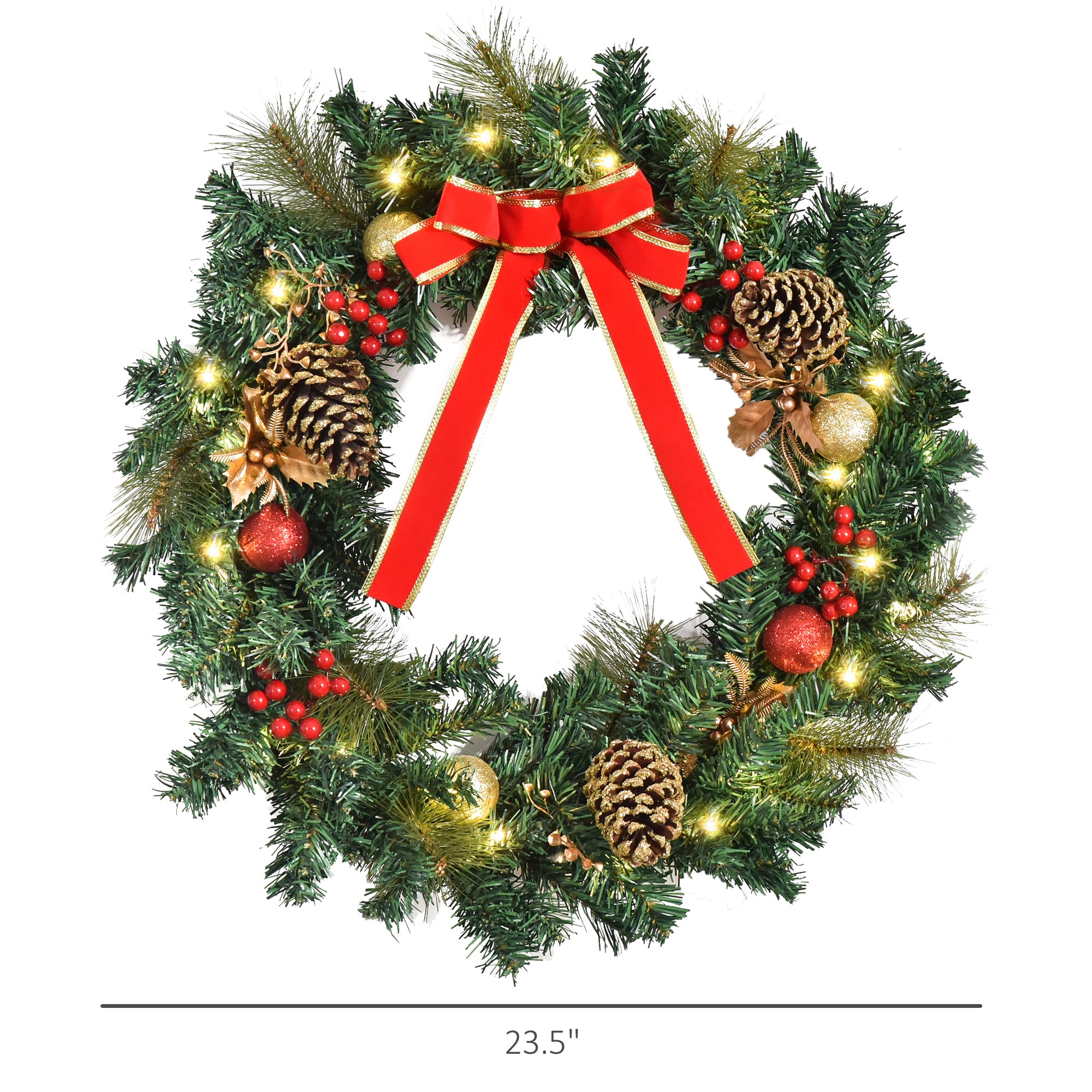 24" Pre-Lit Artificial Christmas Wreath - 20 LED Lights-Home Furnishings > Holiday & Seasonal > Christmas Decorations > Christmas Wreaths-DECOROLALA