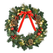 24" Pre-Lit Artificial Christmas Wreath - 20 LED Lights-Home Furnishings > Holiday & Seasonal > Christmas Decorations > Christmas Wreaths-DECOROLALA