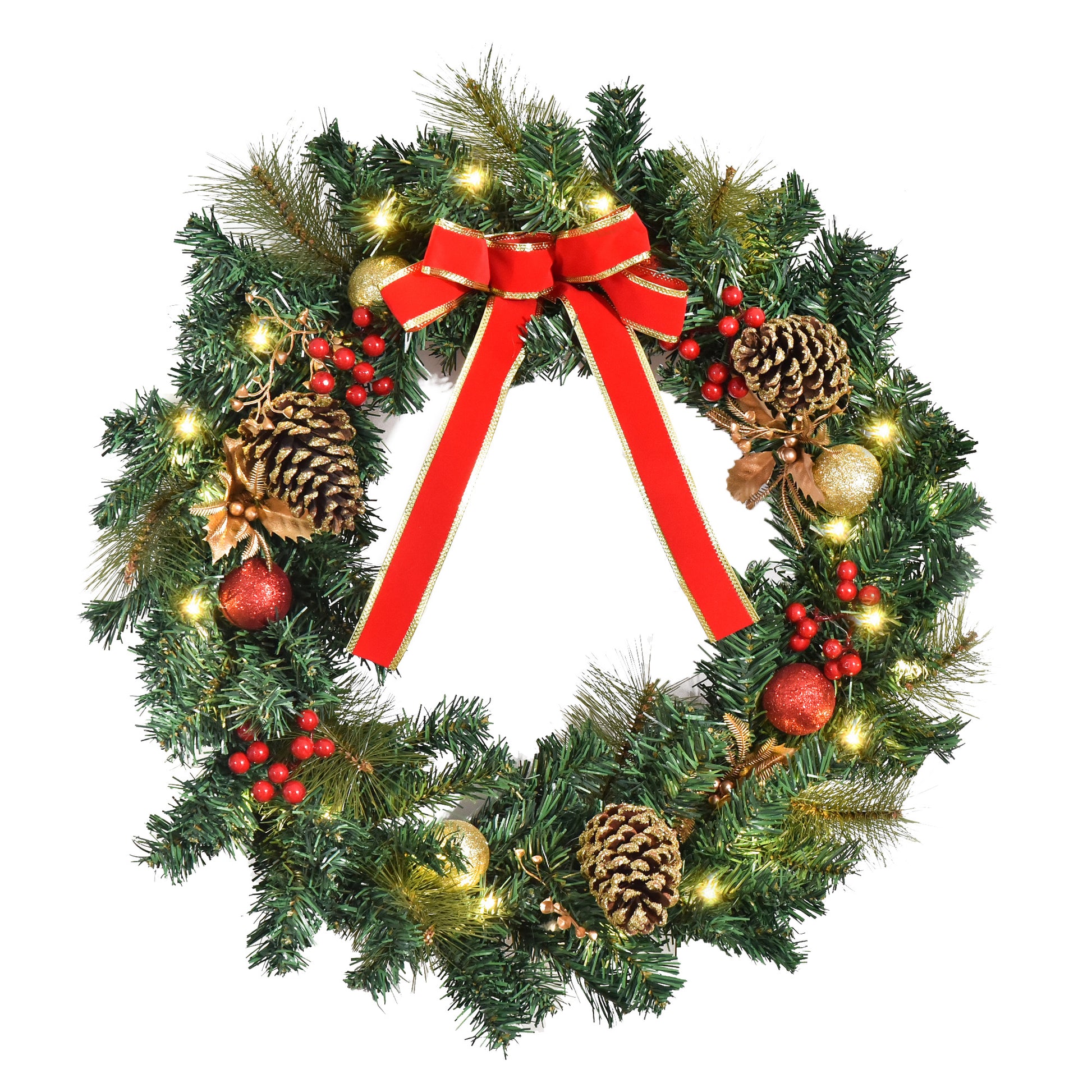 24" Pre-Lit Artificial Christmas Wreath - 20 LED Lights-Home Furnishings > Holiday & Seasonal > Christmas Decorations > Christmas Wreaths-DECOROLALA