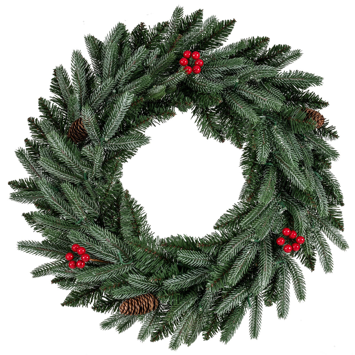 24” Pre-lit Christmas Wreath Front Door Artificial Xmas Wreath with 90 Frosted Branch Tips-Christmas Decorations & Accessories-DECOROLALA