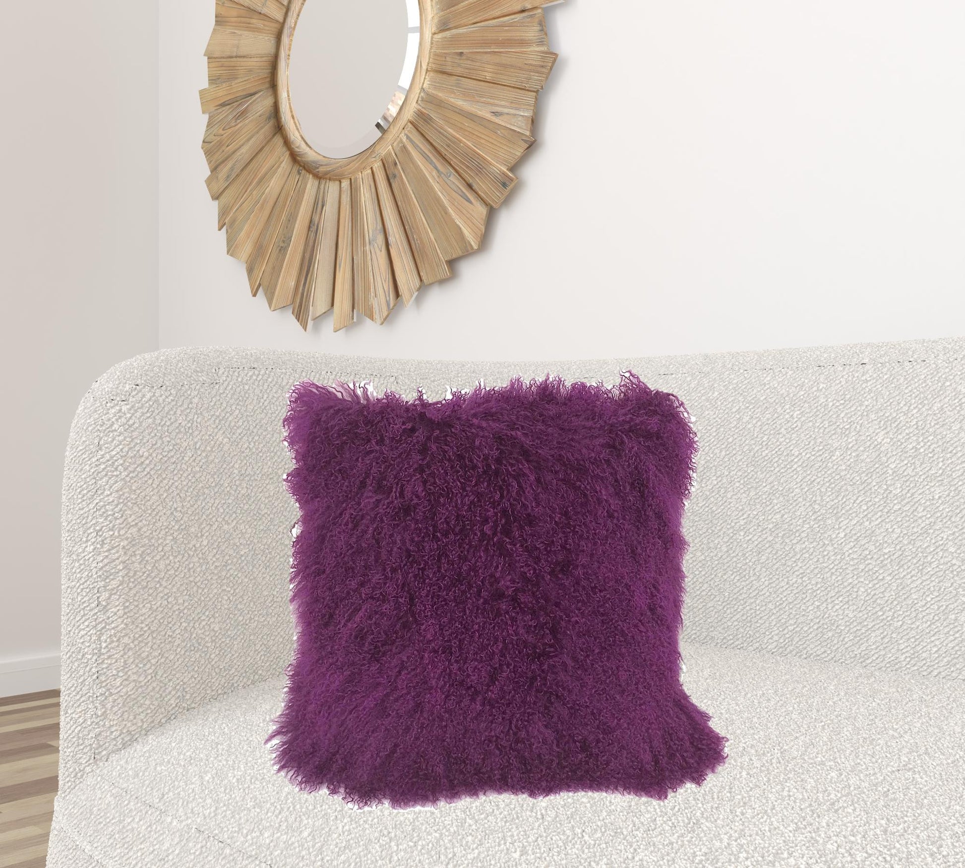24" Purple Genuine Tibetan Lamb Fur Pillow With Microsuede Backing-Accent Throw Pillows-DECOROLALA