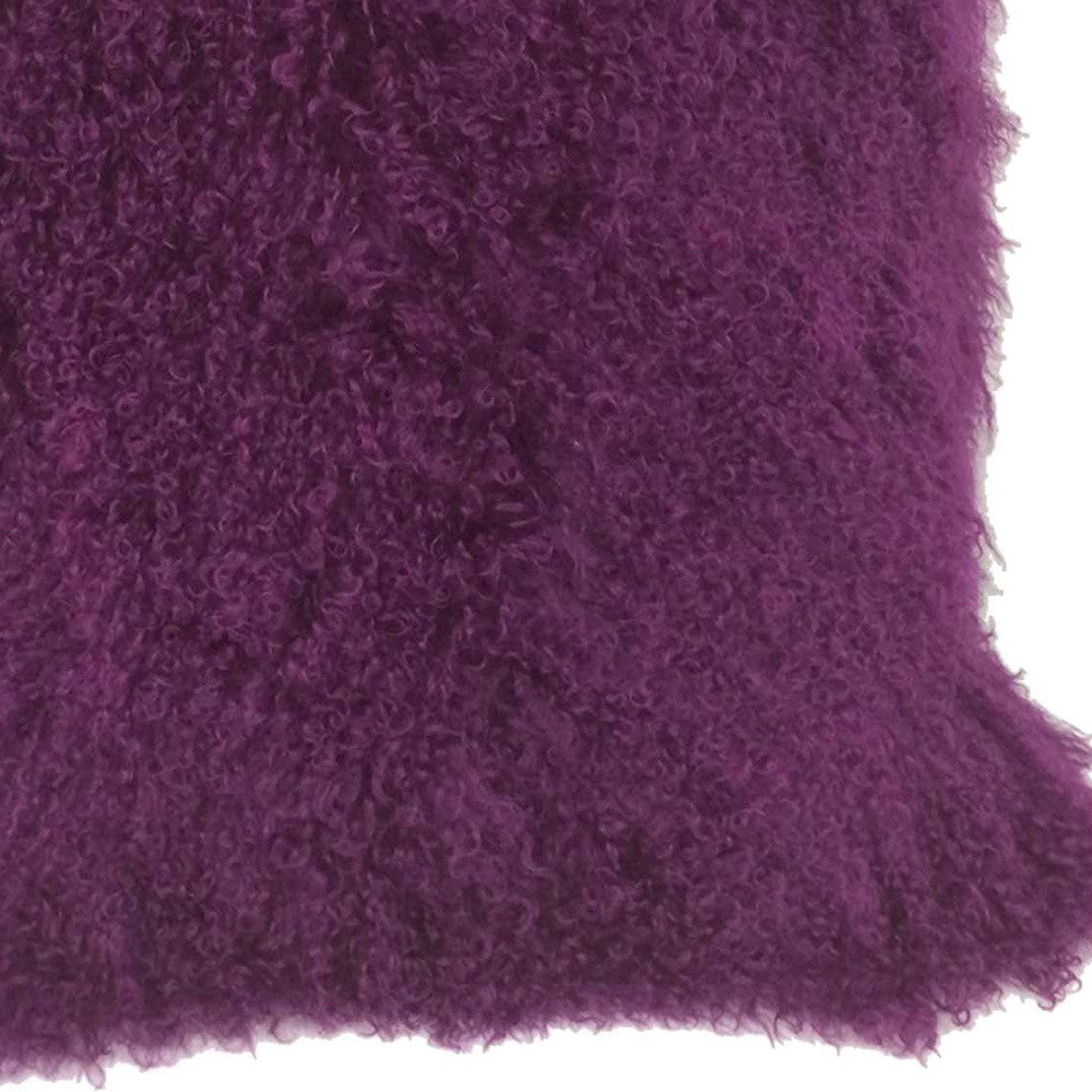 24" Purple Genuine Tibetan Lamb Fur Pillow With Microsuede Backing-Accent Throw Pillows-DECOROLALA