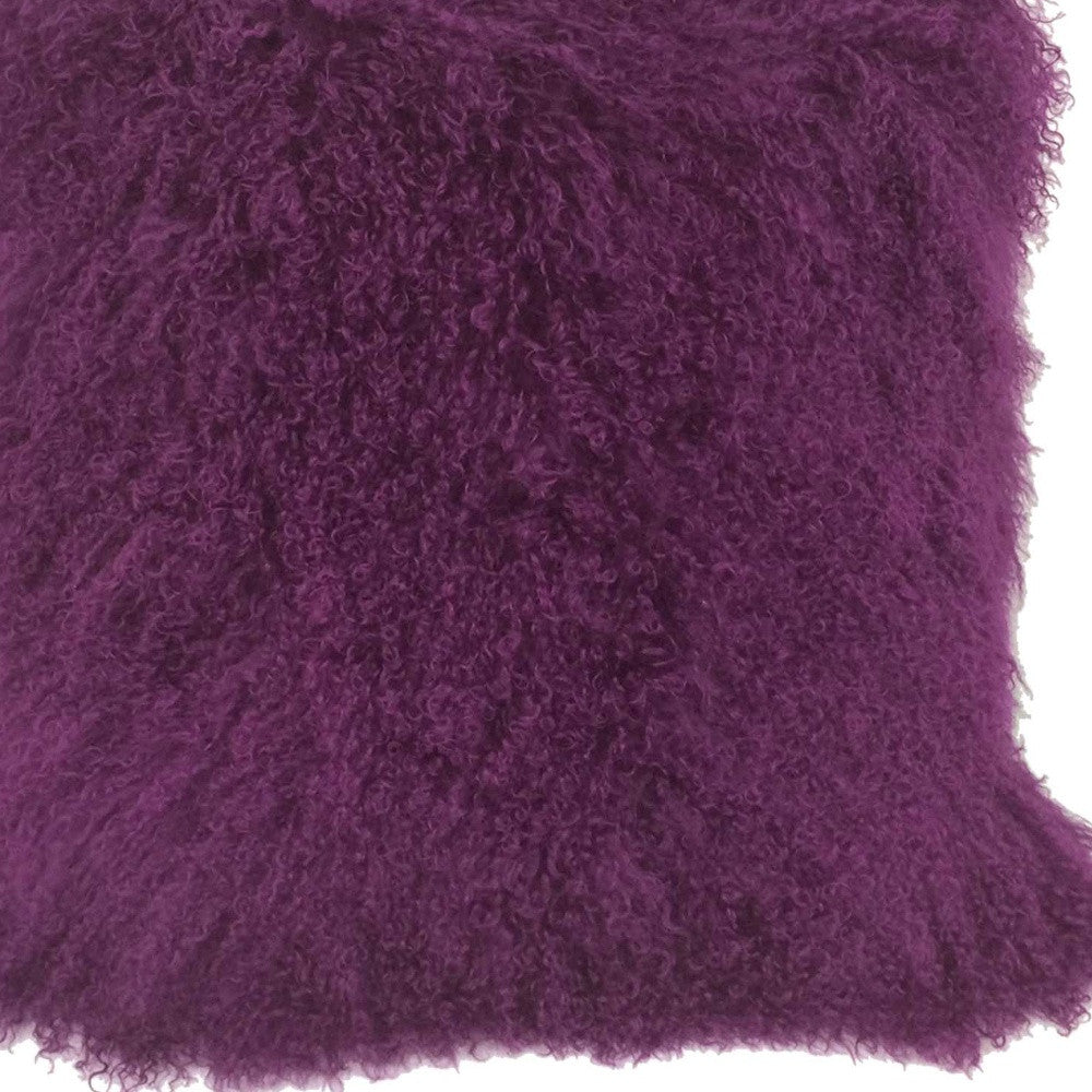 24" Purple Genuine Tibetan Lamb Fur Pillow With Microsuede Backing-Accent Throw Pillows-DECOROLALA