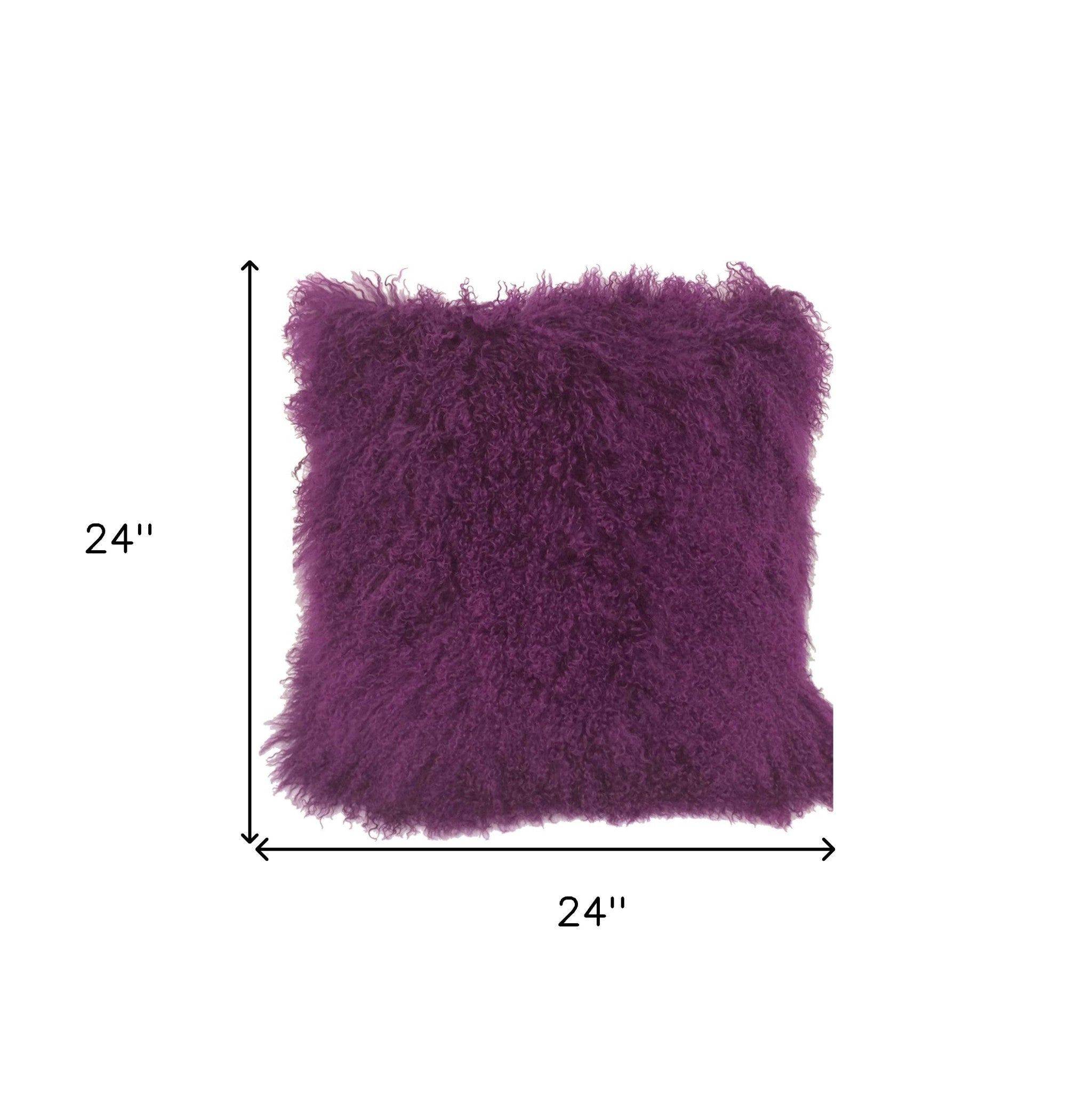 24" Purple Genuine Tibetan Lamb Fur Pillow With Microsuede Backing-Accent Throw Pillows-DECOROLALA