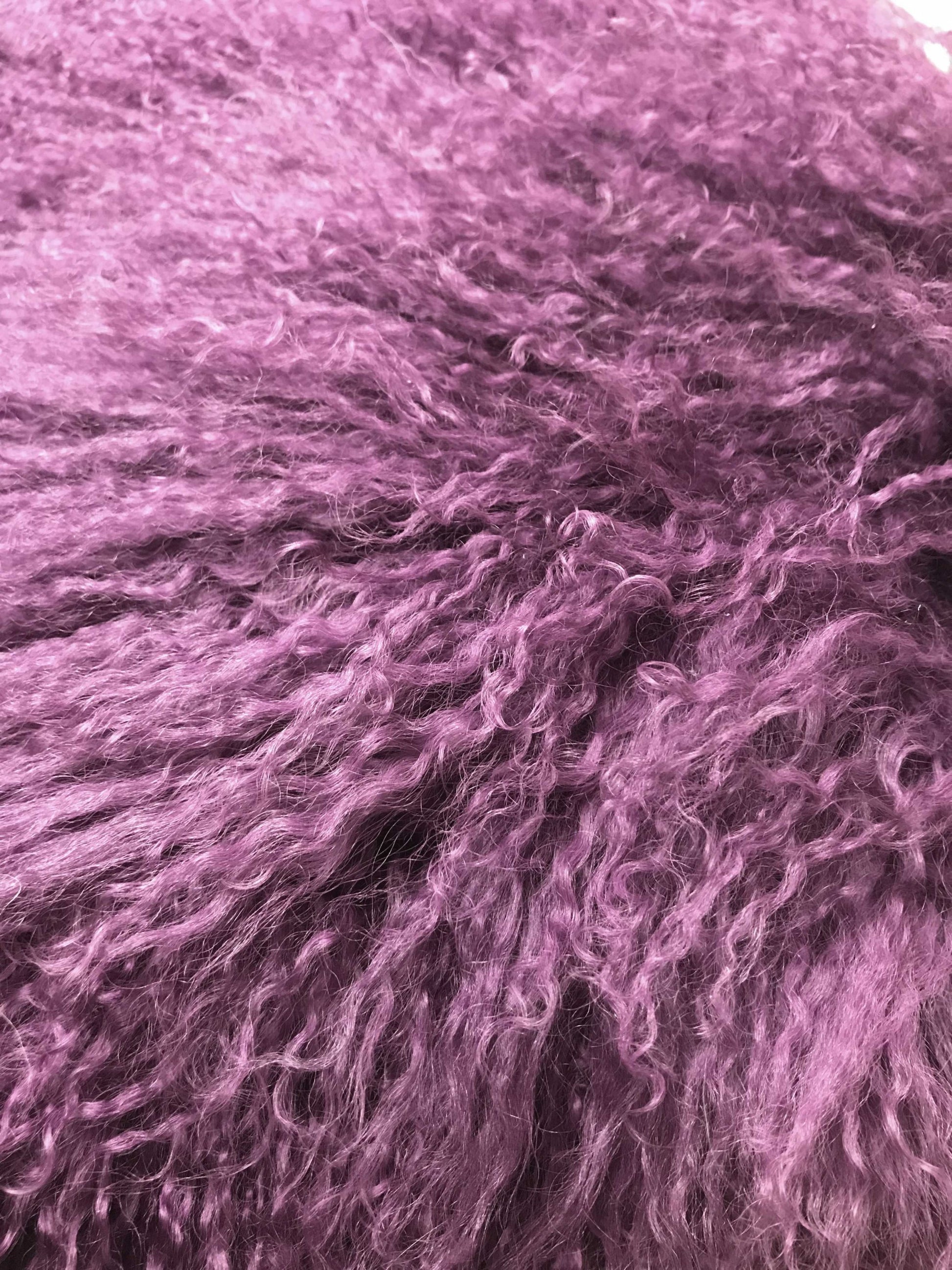 24" Purple Genuine Tibetan Lamb Fur Pillow With Microsuede Backing-Accent Throw Pillows-DECOROLALA