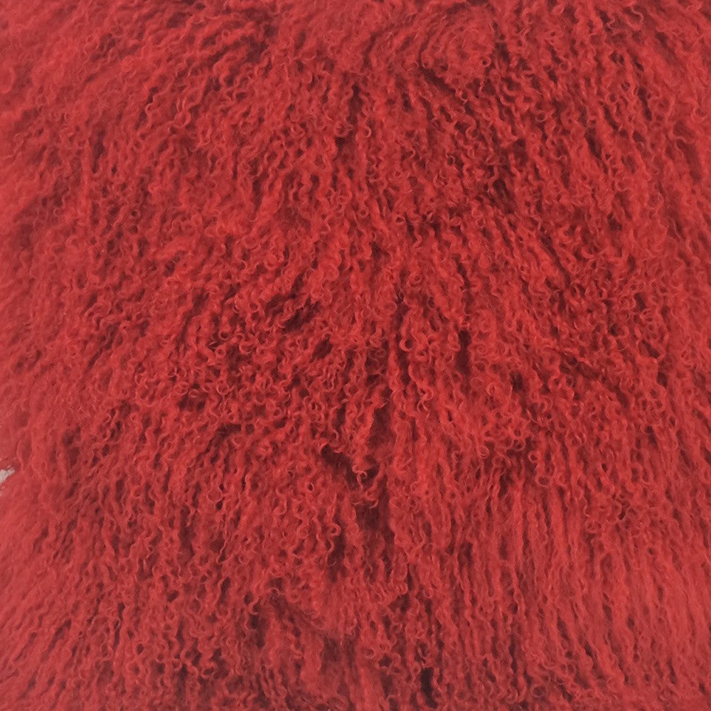 24" Red Genuine Tibetan Lamb Fur Pillow With Microsuede Backing-Accent Throw Pillows-DECOROLALA