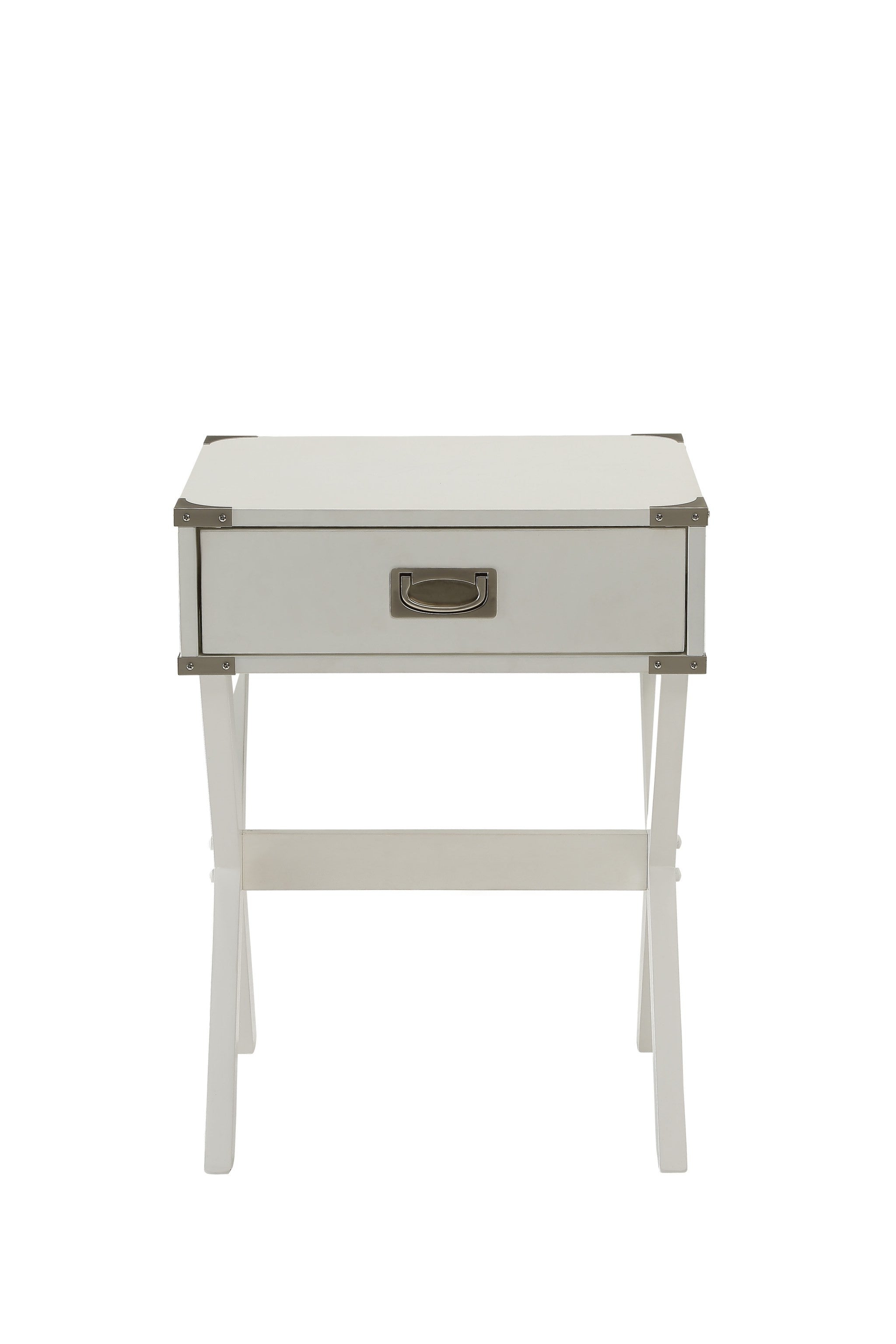 24" Red Wood Cross Legs End Table With Drawer-End-Side Tables-DECOROLALA