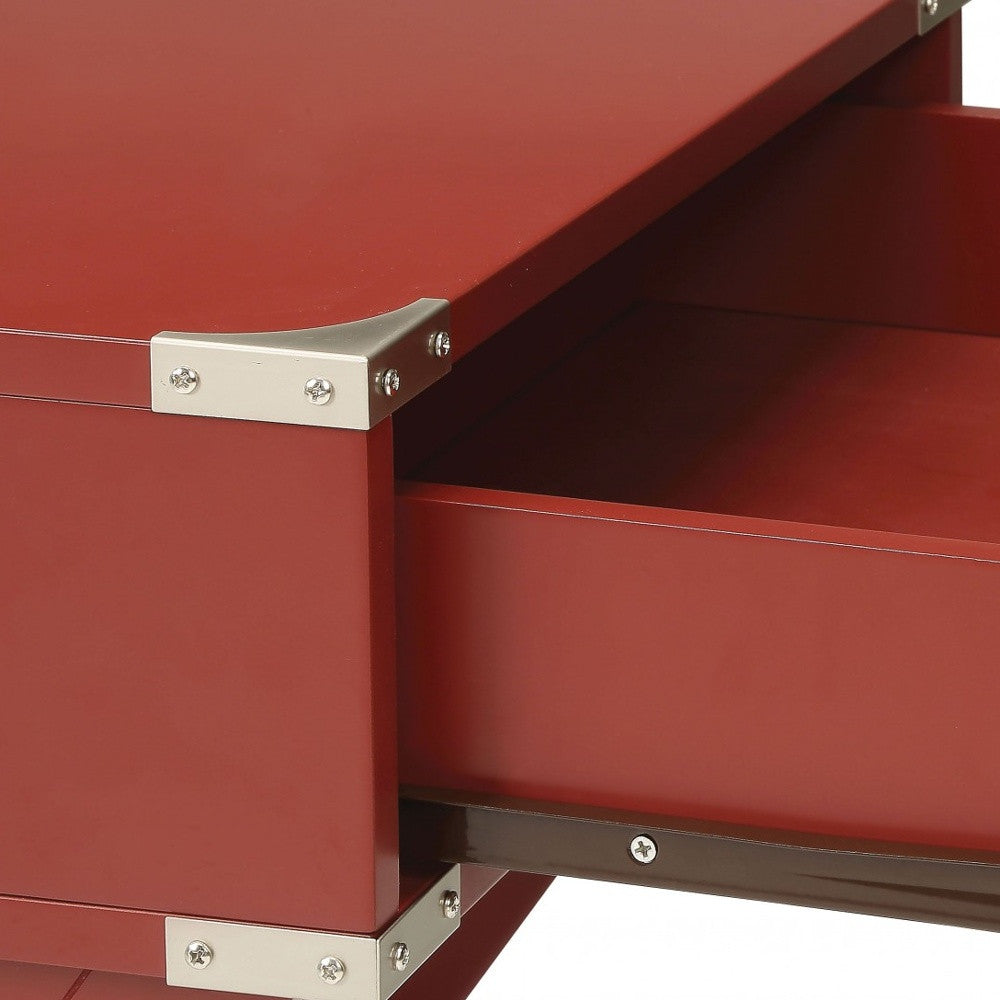 24" Red Wood Cross Legs End Table With Drawer-End-Side Tables-DECOROLALA