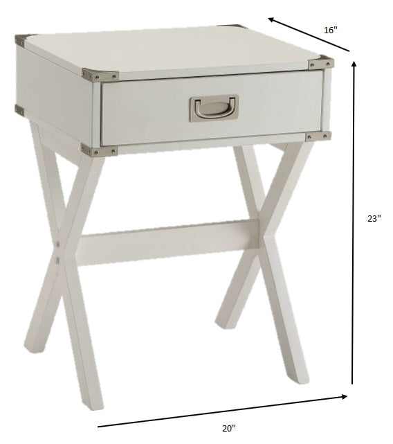 24" Red Wood Cross Legs End Table With Drawer-End-Side Tables-DECOROLALA