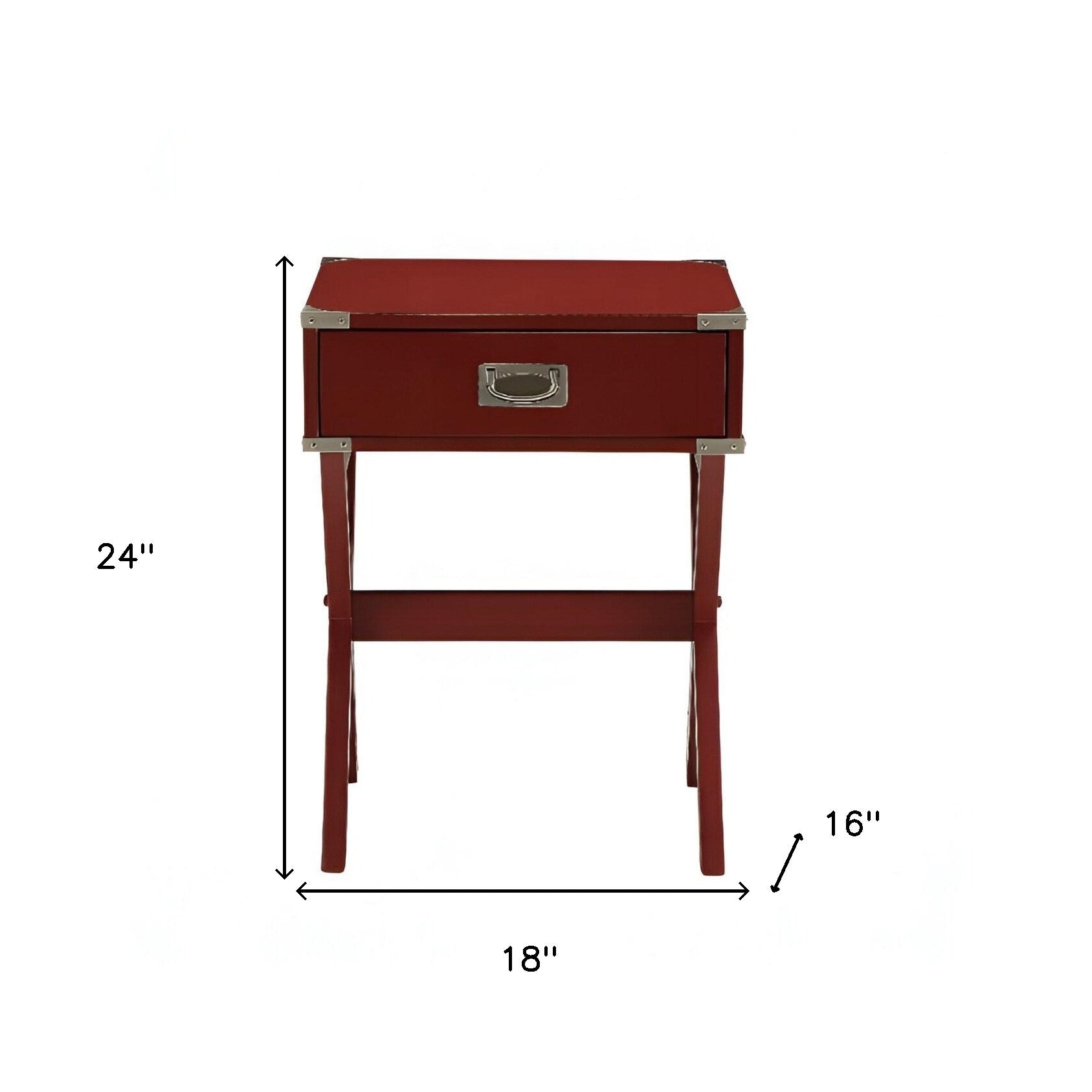 24" Red Wood Cross Legs End Table With Drawer-End-Side Tables-DECOROLALA