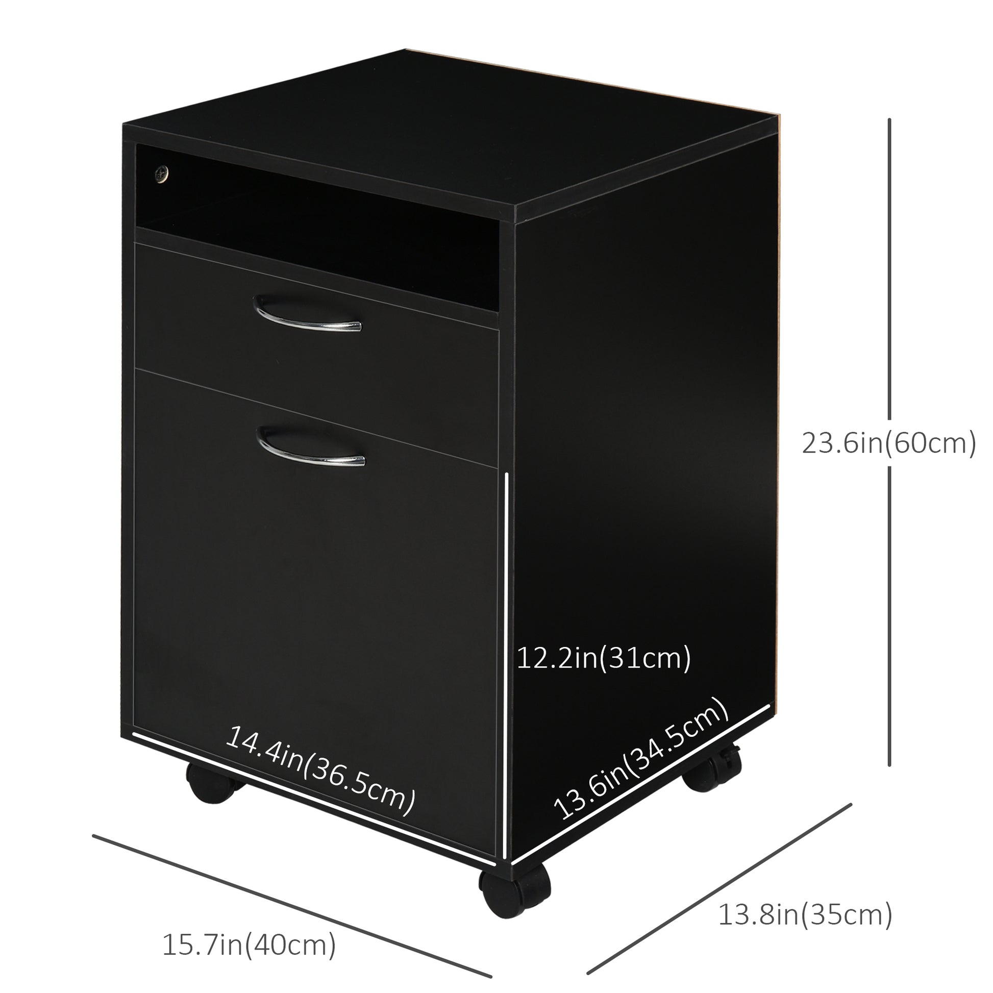 24" Rolling Filing Cabinet with Drawer - Black-Office Products > Office Furniture > Office Cabinets & Cupboards-DECOROLALA