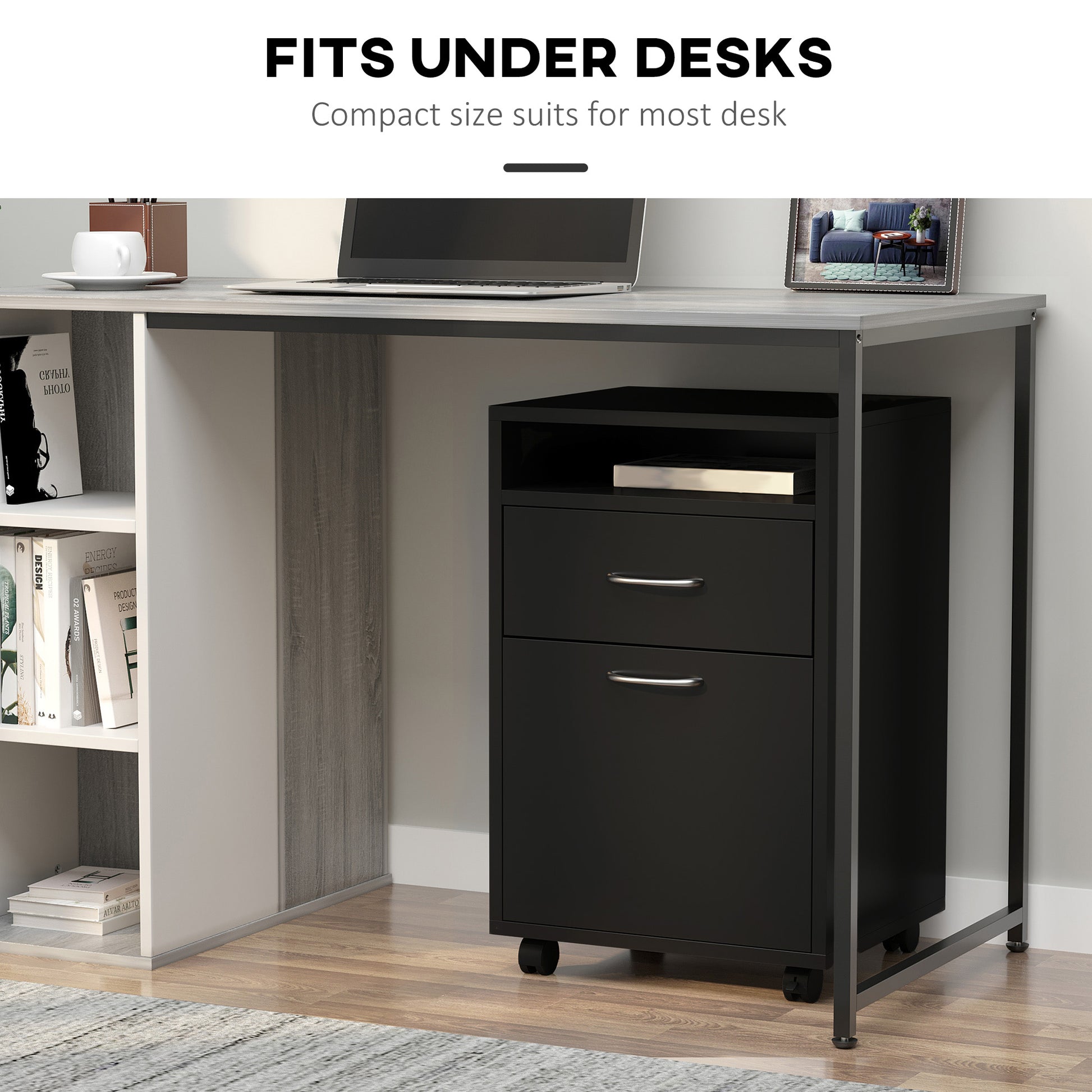 24" Rolling Filing Cabinet with Drawer - Black-Office Products > Office Furniture > Office Cabinets & Cupboards-DECOROLALA