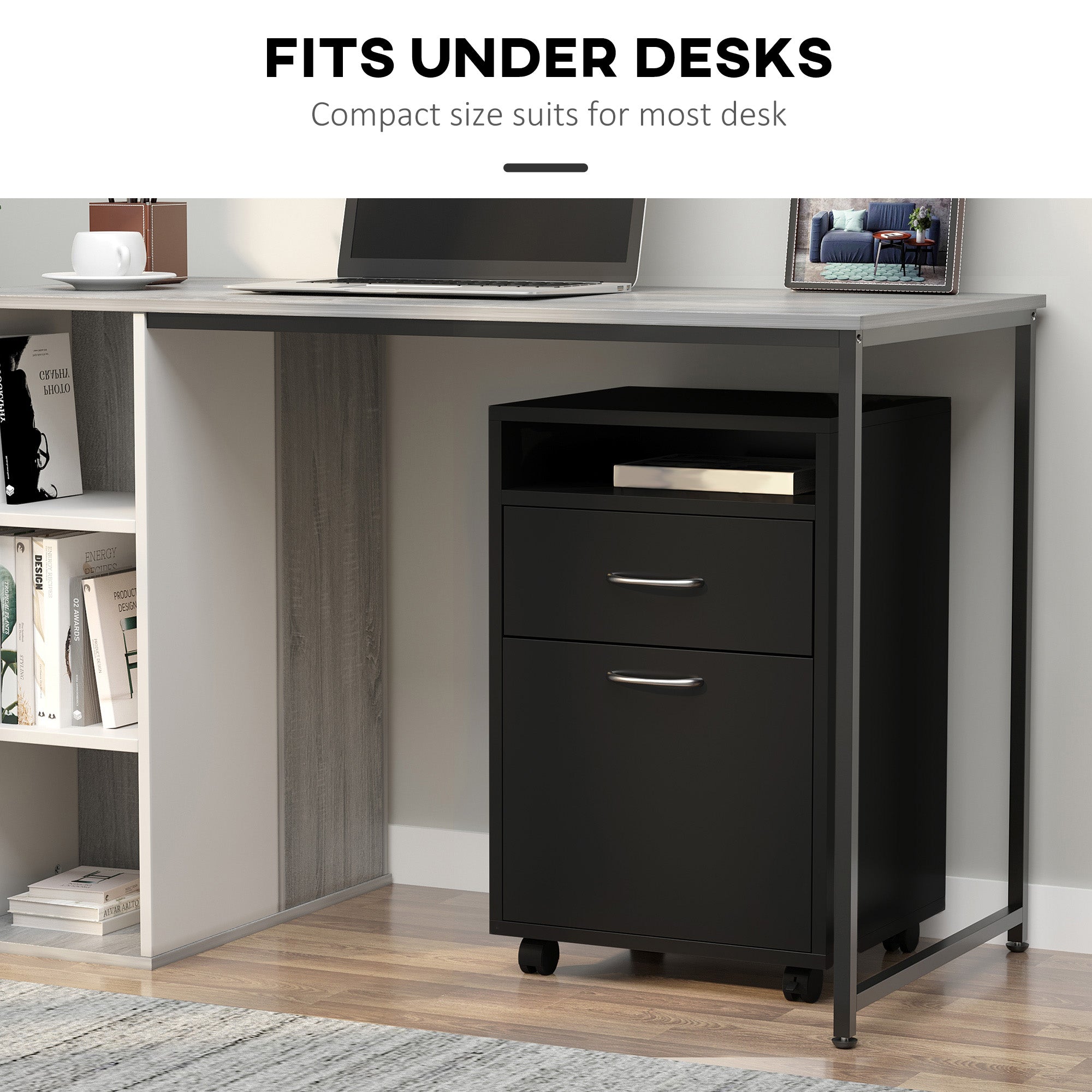24" Rolling Filing Cabinet with Drawer - Black-Office Products > Office Furniture > Office Cabinets & Cupboards-DECOROLALA