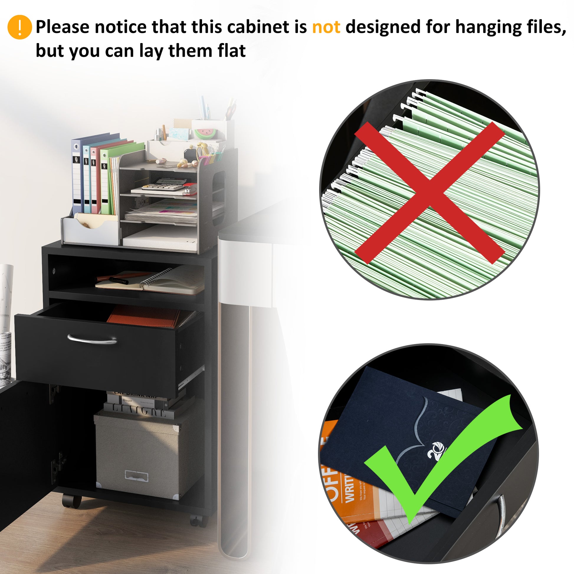 24" Rolling Filing Cabinet with Drawer - Black-Office Products > Office Furniture > Office Cabinets & Cupboards-DECOROLALA