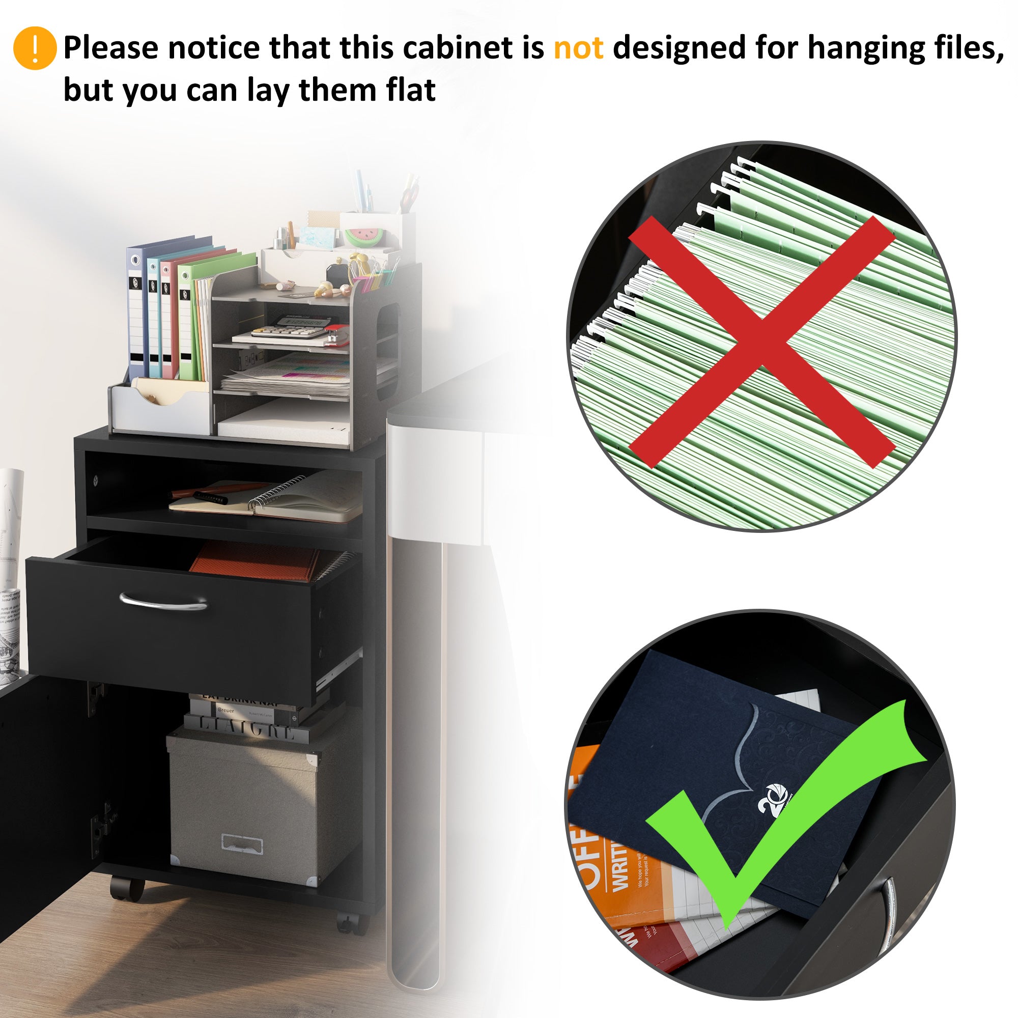 24" Rolling Filing Cabinet with Drawer - Black-Office Products > Office Furniture > Office Cabinets & Cupboards-DECOROLALA